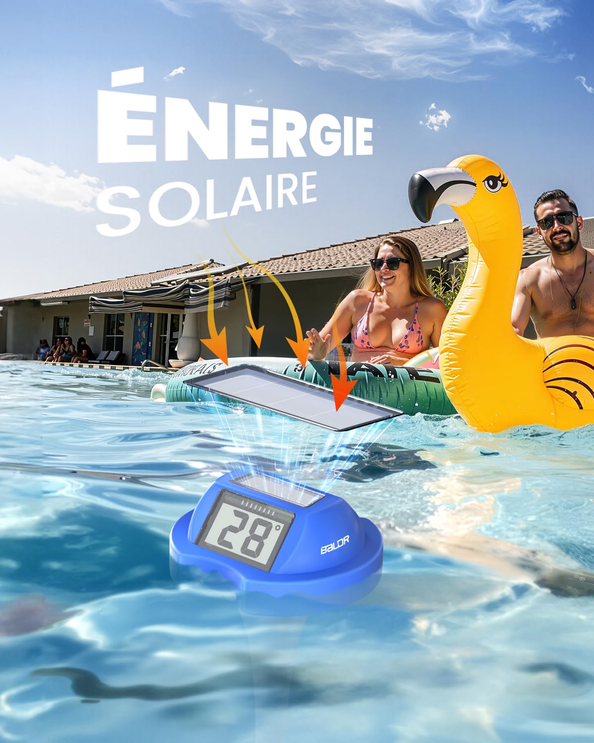 Thermomètre Flottant pour Piscine BALDR Solaire à Double Grand Écran Anti-Reflets | Sonde de Température Numérique Étanche IPX7 pour Piscines Enterrées, Hors-Sol, Spas & Étangs(Bleu foncé)