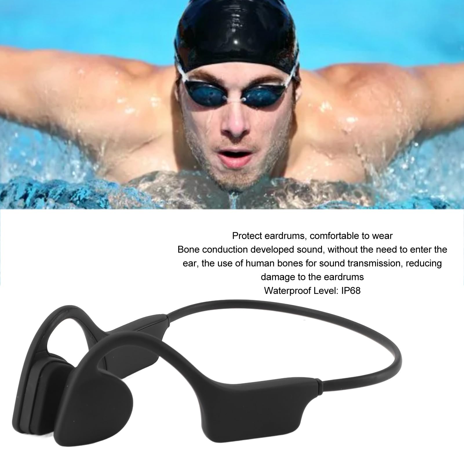 Cuffie da nuoto impermeabili IP68 Conduzione ossea Auricolare wireless con orecchio aperto per palestra Corsa e allenamento Batteria incorporata in silicone in lega (Terza generazione)