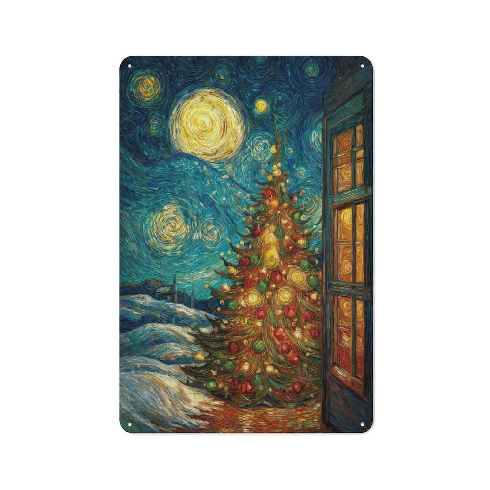 Junmoney Christmas Night A Starry Sky Metal Plaque With Design 30X20cm, Cosy Diner Style Decor For Coffee Bar, Kitchen, Bistro Or Tea Corner
