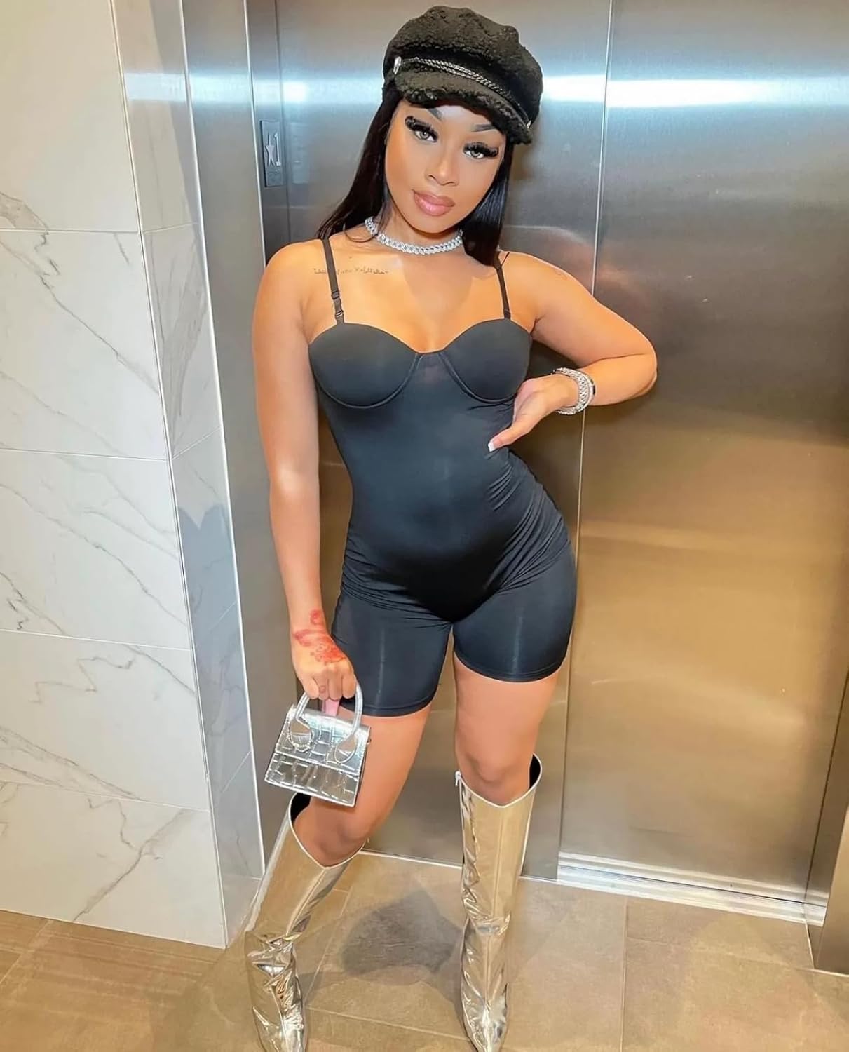 Bodycon One Piece Jumpsuit Shorts for Women Sexy Sleeveless Spaghetti Strap Shorts Romper Club Outfits - Image 6