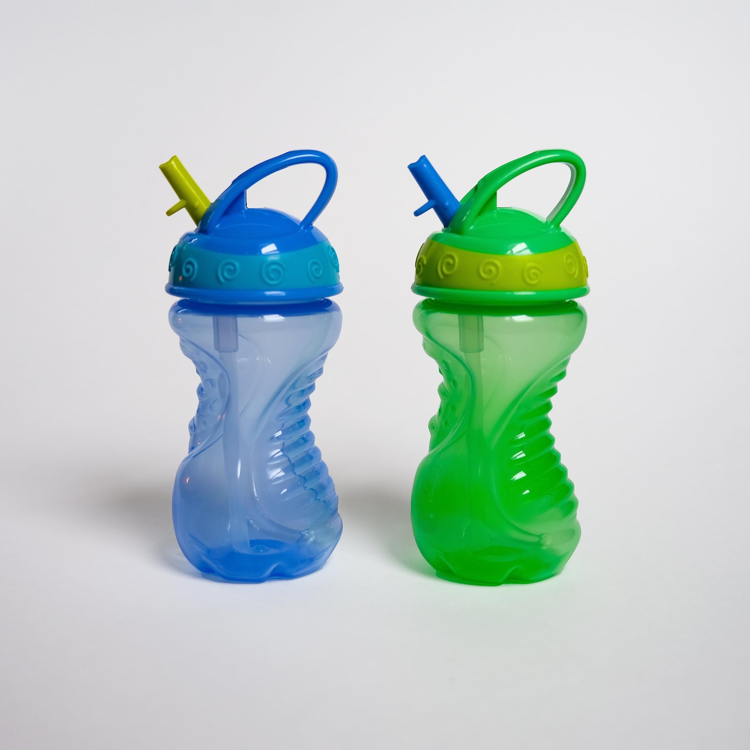 Nuby 2 Count Flip and Tip Hard Straw Cup, 10 Ounce (Blue/Green)