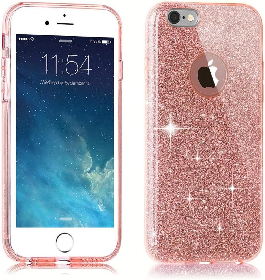 TOZO Case for iPhone 6s Shiny Bling Crystal Sparkle Premium 3 Layer Hybrid PC+TPU Semi Transparent Lightweight/Exact/Soft Case for iPhone 6 (2014) / 6s (2015) 4.7 Pink