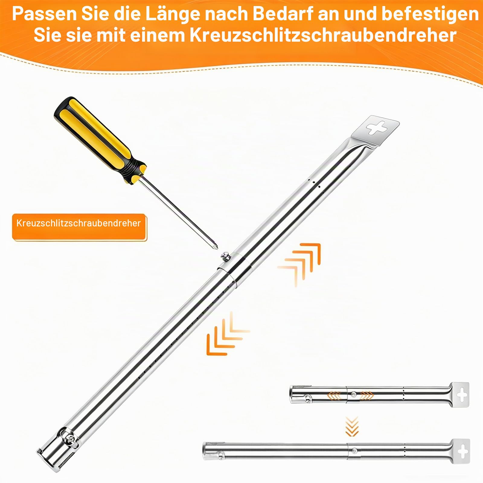 GFTIME 31cm bis 45cm Universal Gasgrill Brenner Ersatzteile für Landmann Triton, Enders Monroe, Tepro, Taino, Barbecook, Proficook, Campingaz, Outback,Verstellbarer Edelstahl Brenner Zubehör, 4 Stück