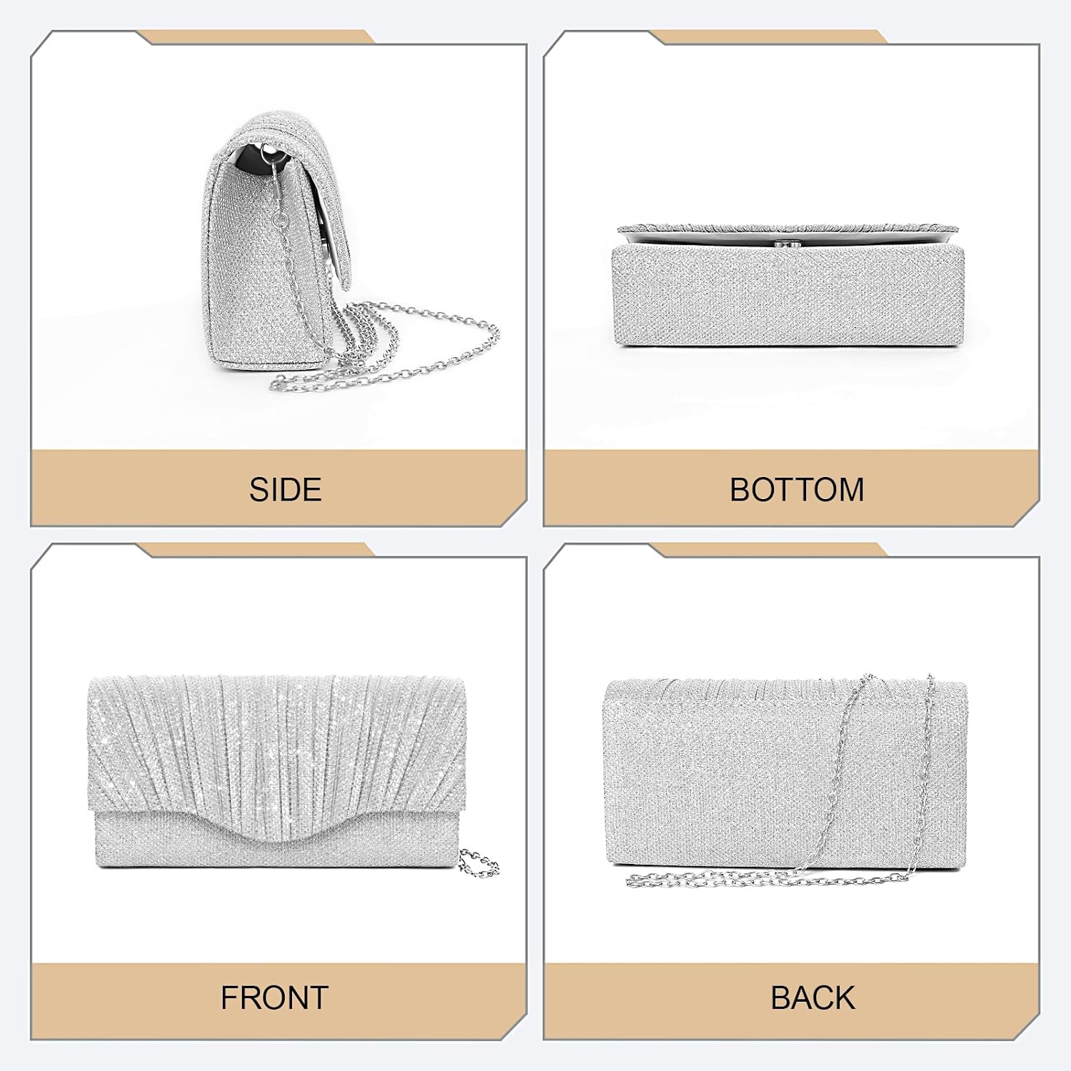 Evening Clutch Purse for Women, Sequin Handbag with Detachable Chain image 5