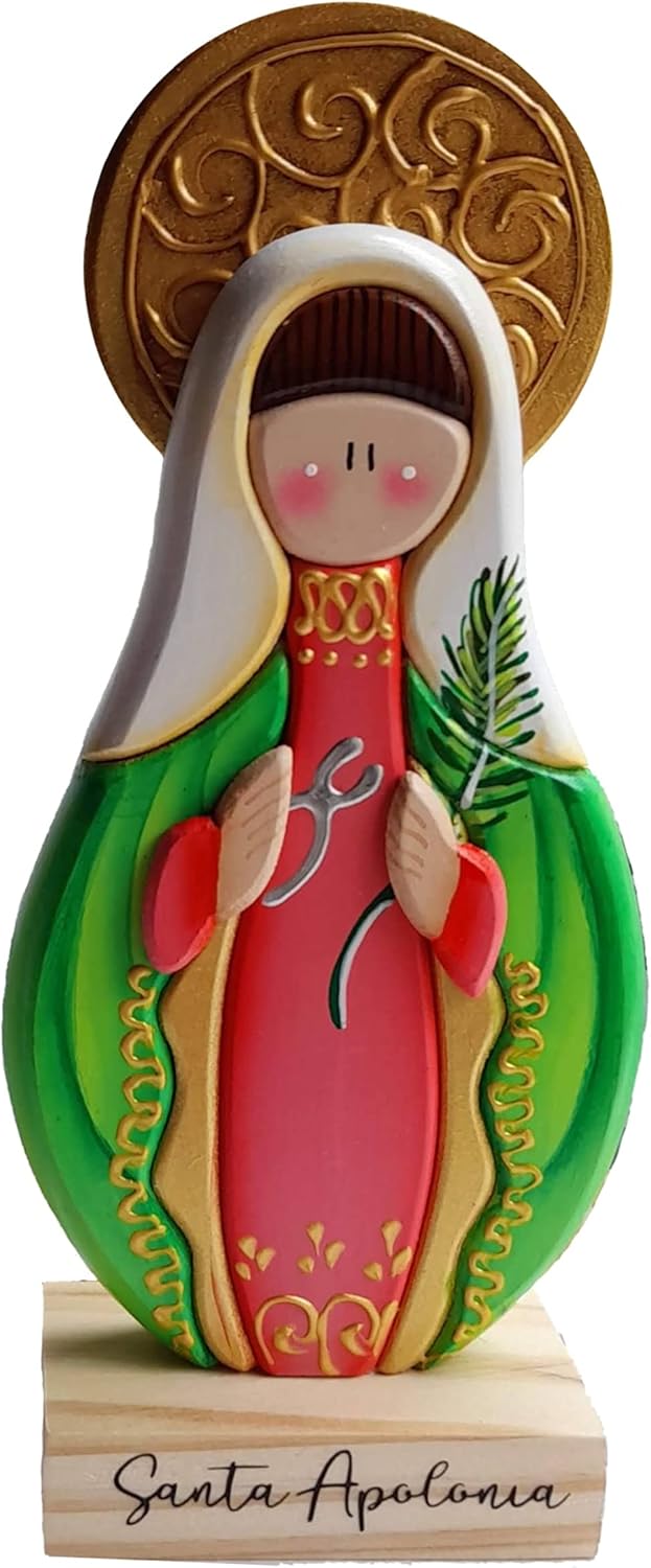 Estatuilla de Santa Apolonia, patrona de los odontólogo, imagen de Santa Apolonia en madera (MDF)