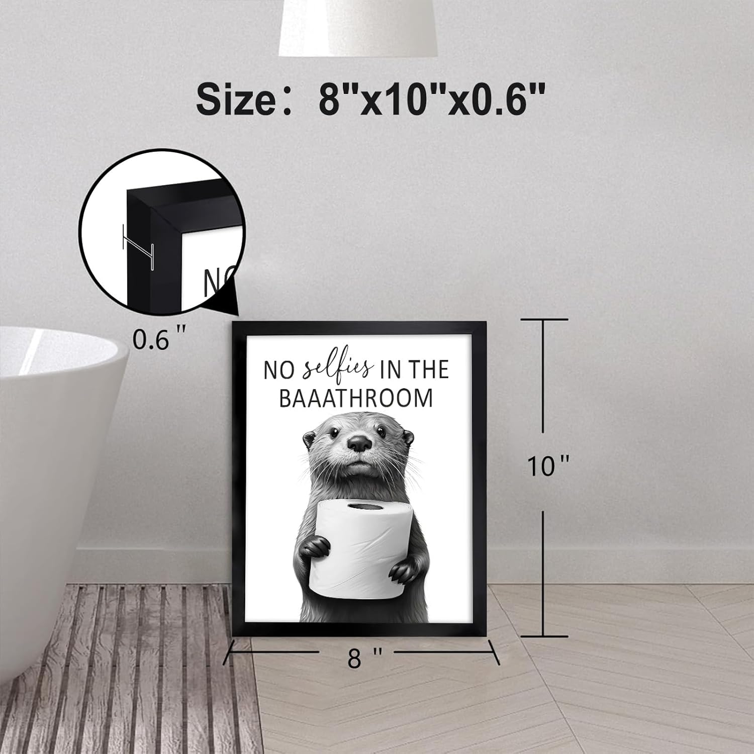 Funny Bathroom Art Black and White Wall Decor,Humour Modern Bathroom Sign,Toilet Paper in Little Funny Raccoon'S Hand Animal Wall Art for Toilet Restroom Decor,8''x10'',Framed - Image 7