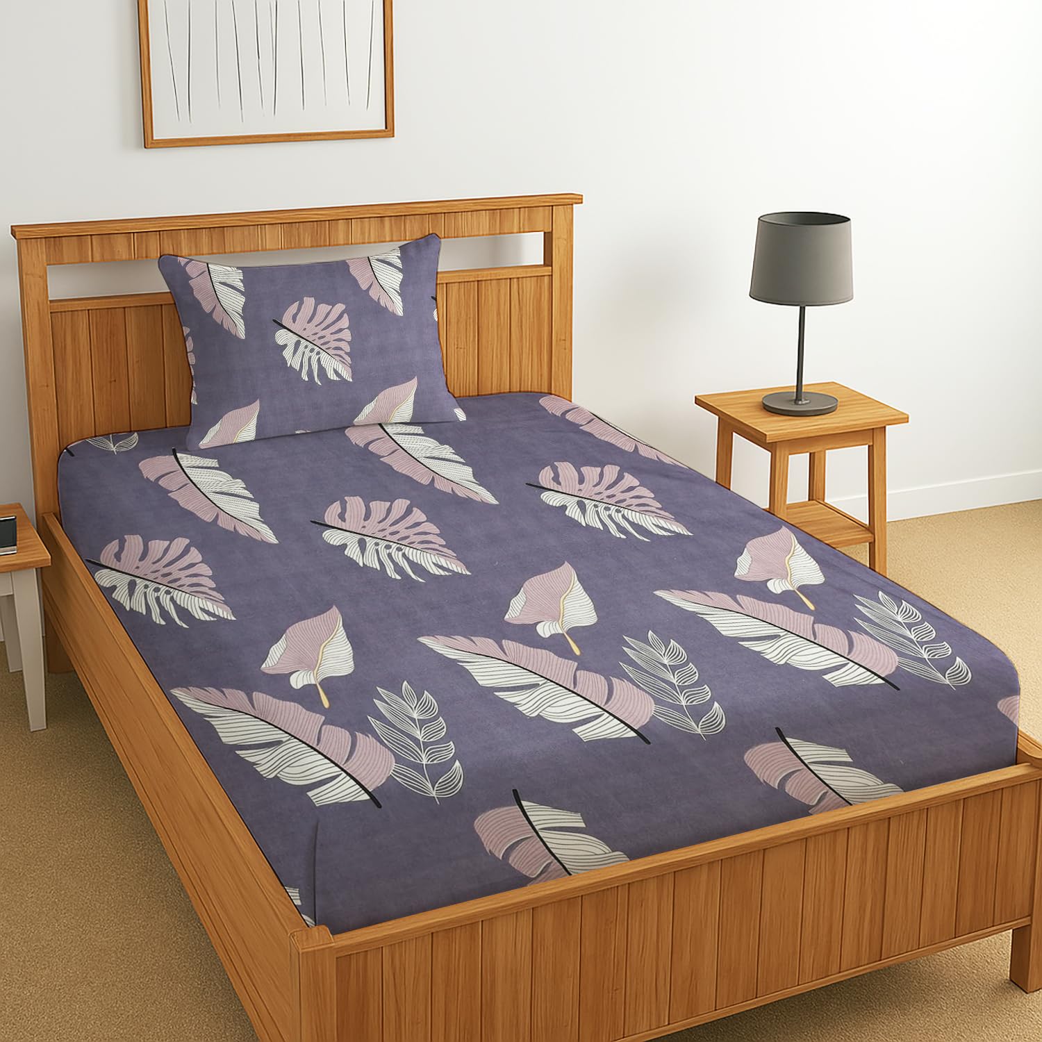 Home Stylish 280 TC Floral Print Ezyption Cotton 1 Single Bedsheet with 1 Pillow Cover Lily Bloom