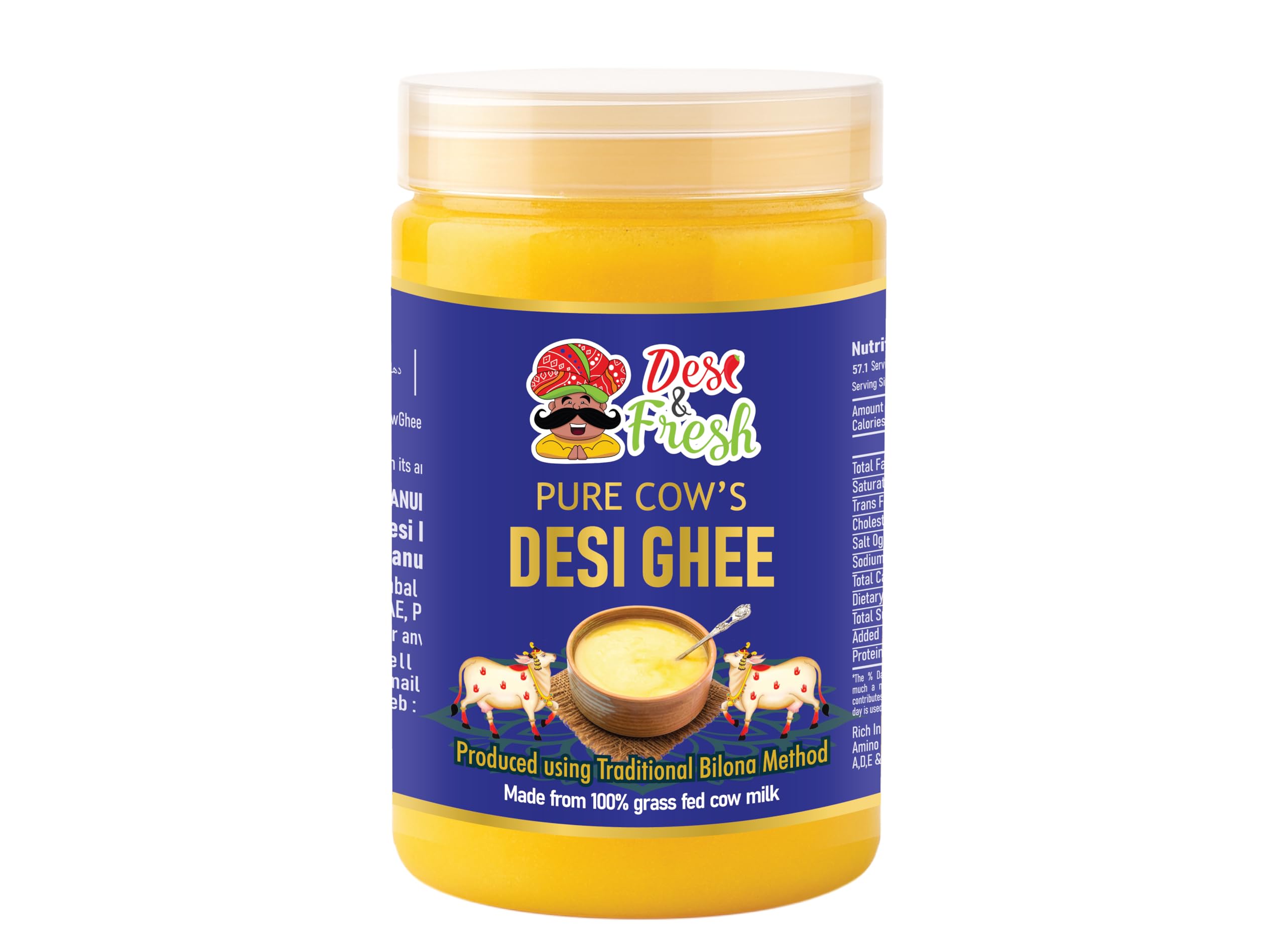 Desi & Fresh Pure Cow Ghee 800 ml | Grass Fed | Lactose-Free | GMO -Free | Bilona Method | Nutrient-rich | Healthy fats | Traditional | Authentic |