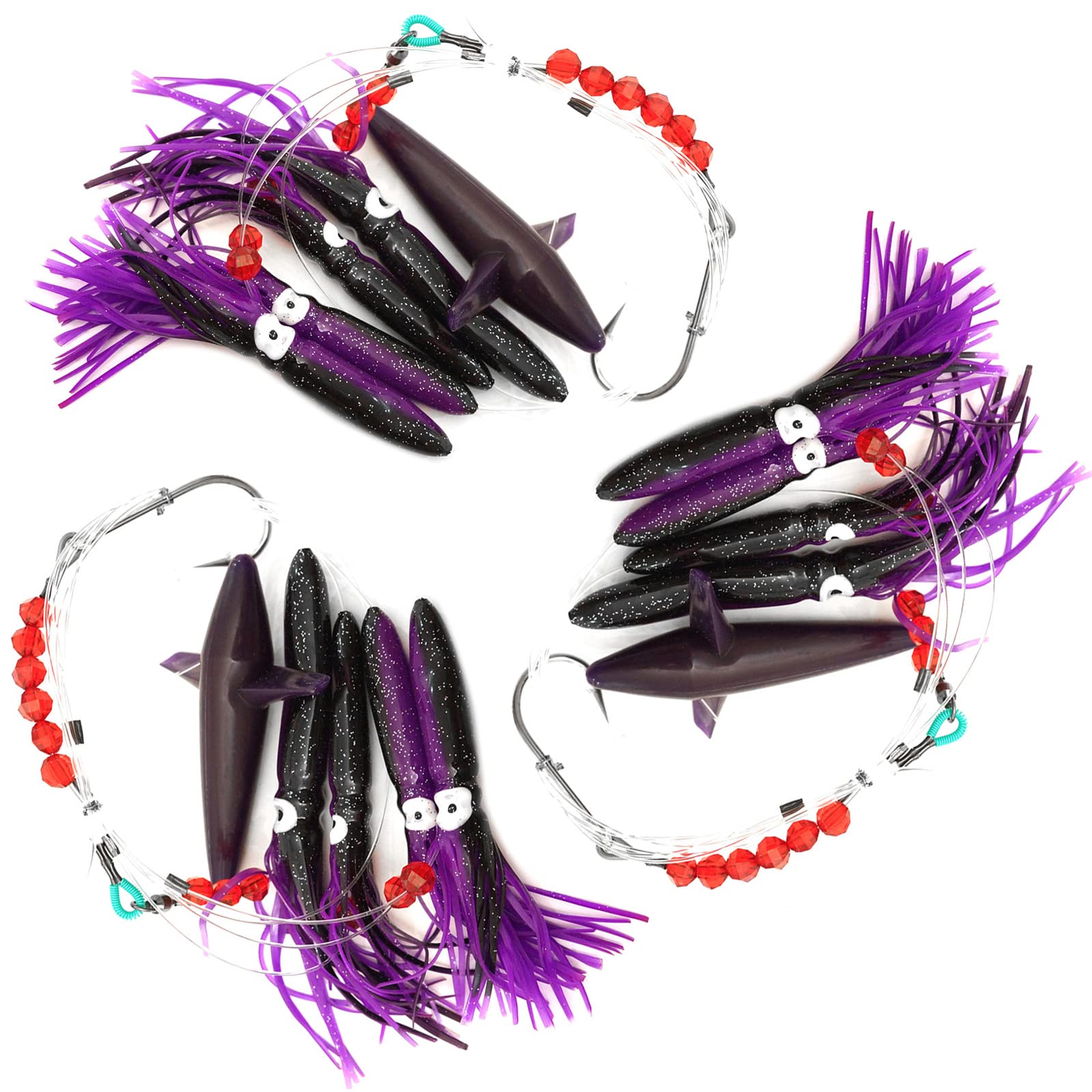 Qty 3 Fish WOW! Purple Black Fishing Daisy Bird Chain Squid Rig Teaser Trolling Lure