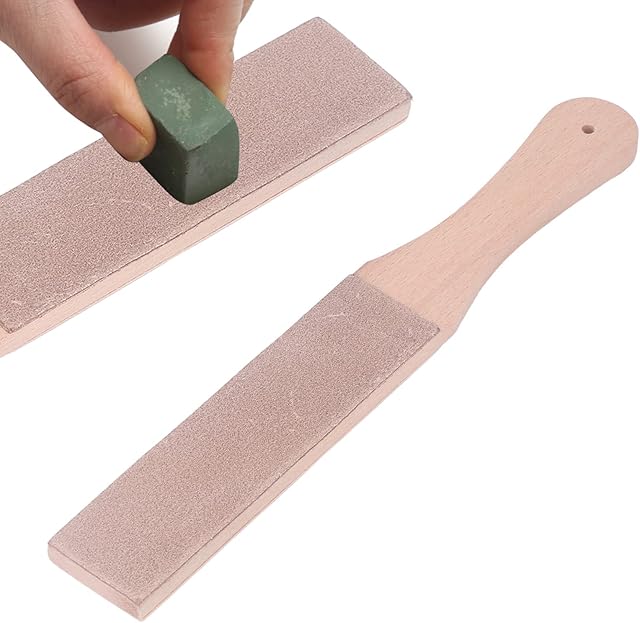 Premium Leather Strop z Zestawem Past Polerskich, 2-stronny Blok łopatkowy do Ostrzenia i Honowania Noży, Dłuta do Rzeźbienia w Drewnie