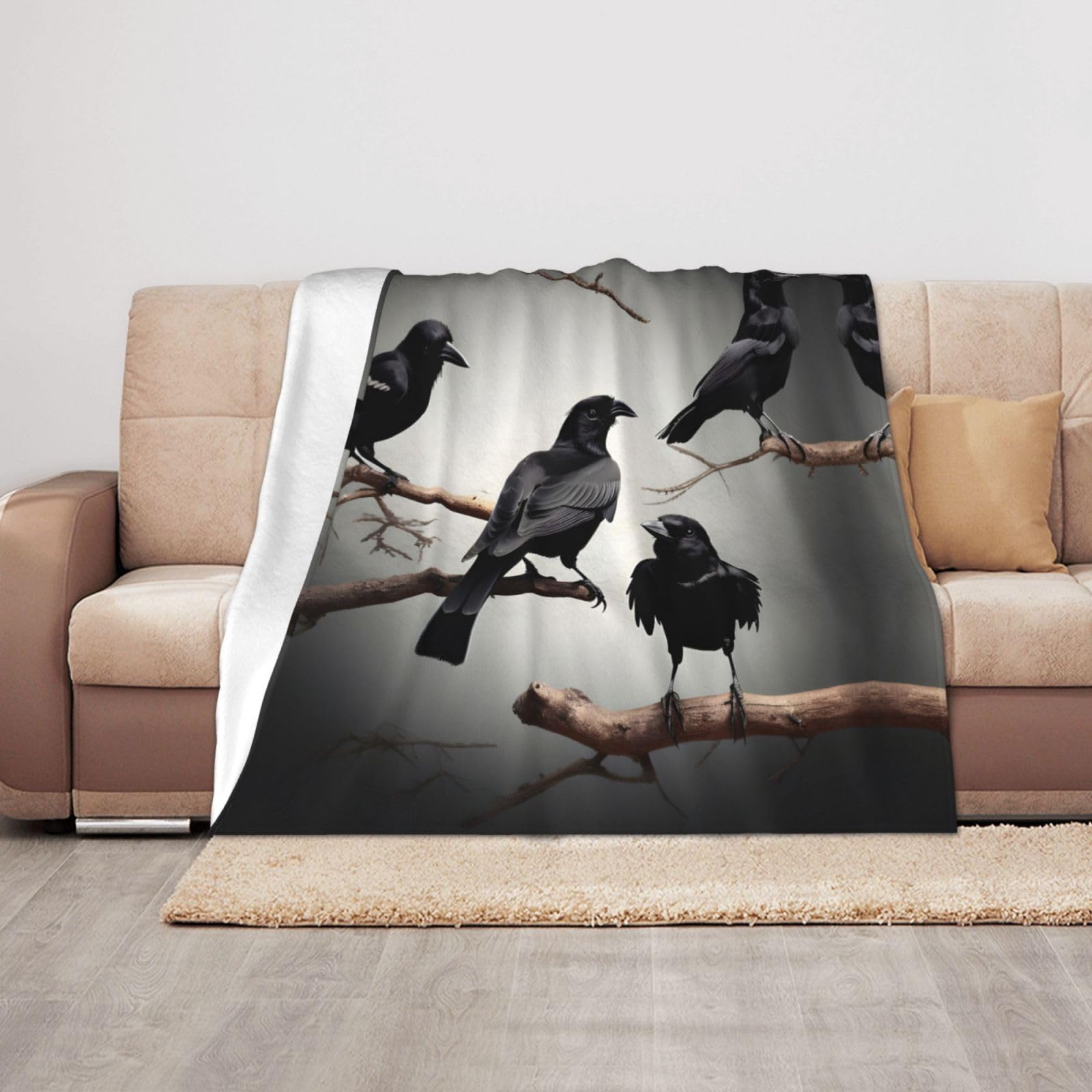 Couverture douce corbeau noir contre le froid plaid chaud pour adulte