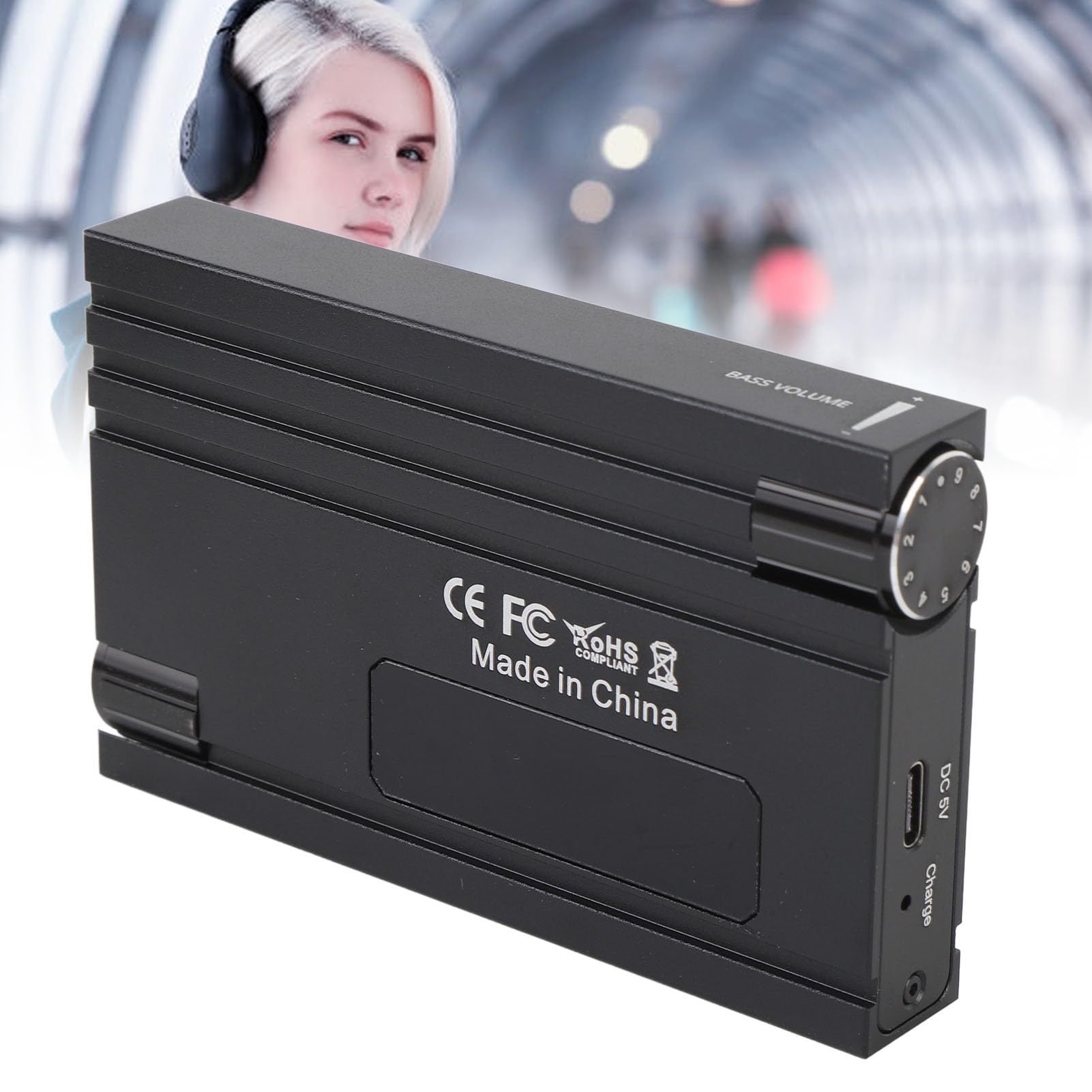 Fabater Amplificatore per Cuffie HIFI Ad Alta capacità Bassi Regolabili per L'ascolto in Movimento Jack da 3,5 Mm Costruzione in Lega di Alluminio