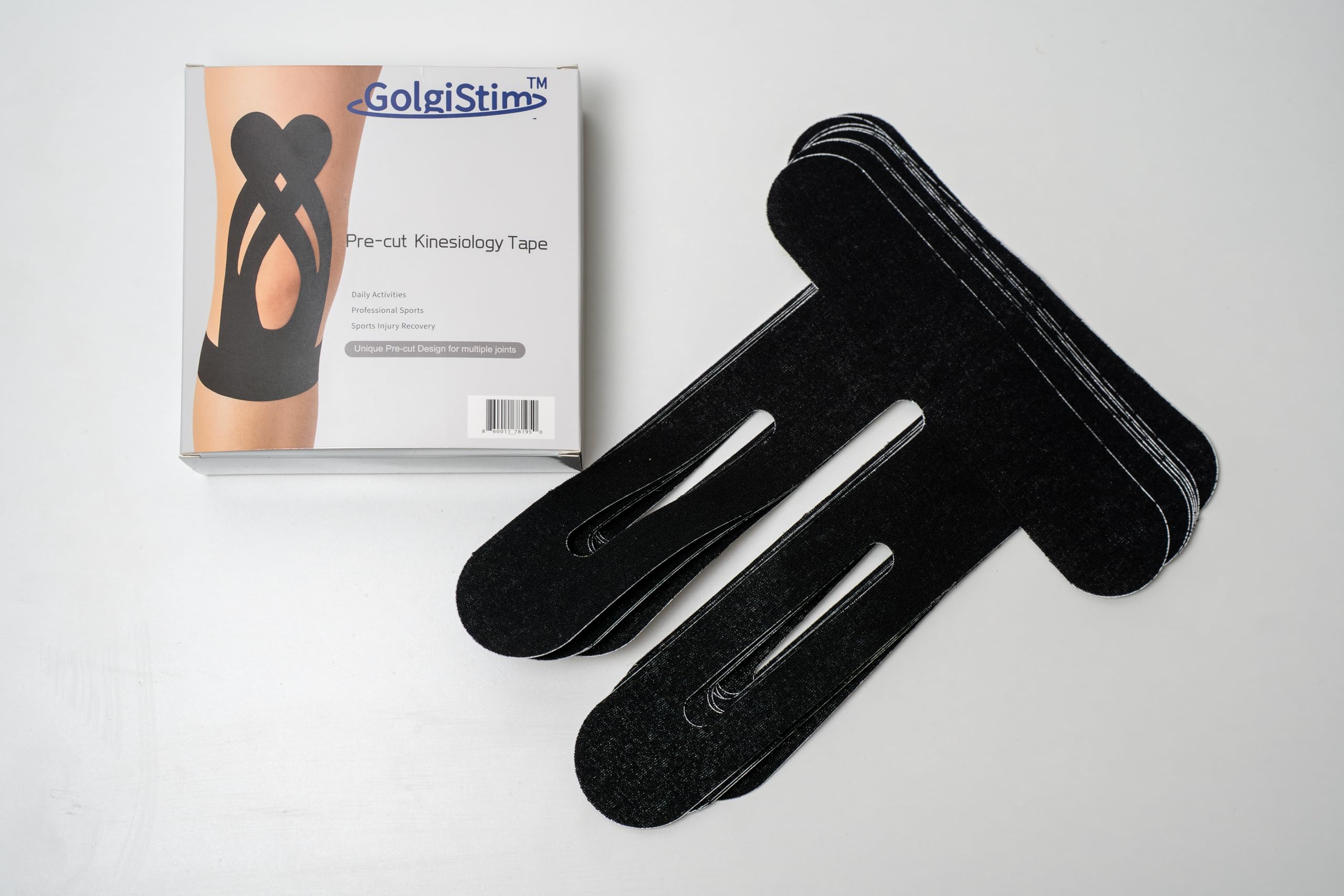 Vorgeschnittenes Kinesiologie-Tape (20 Stück), schwarz, elastisch, wasserdicht, latexfrei, atmungsaktiv, Muskel- und Gelenkunterstützung für Laufen, Sport und Erholung.