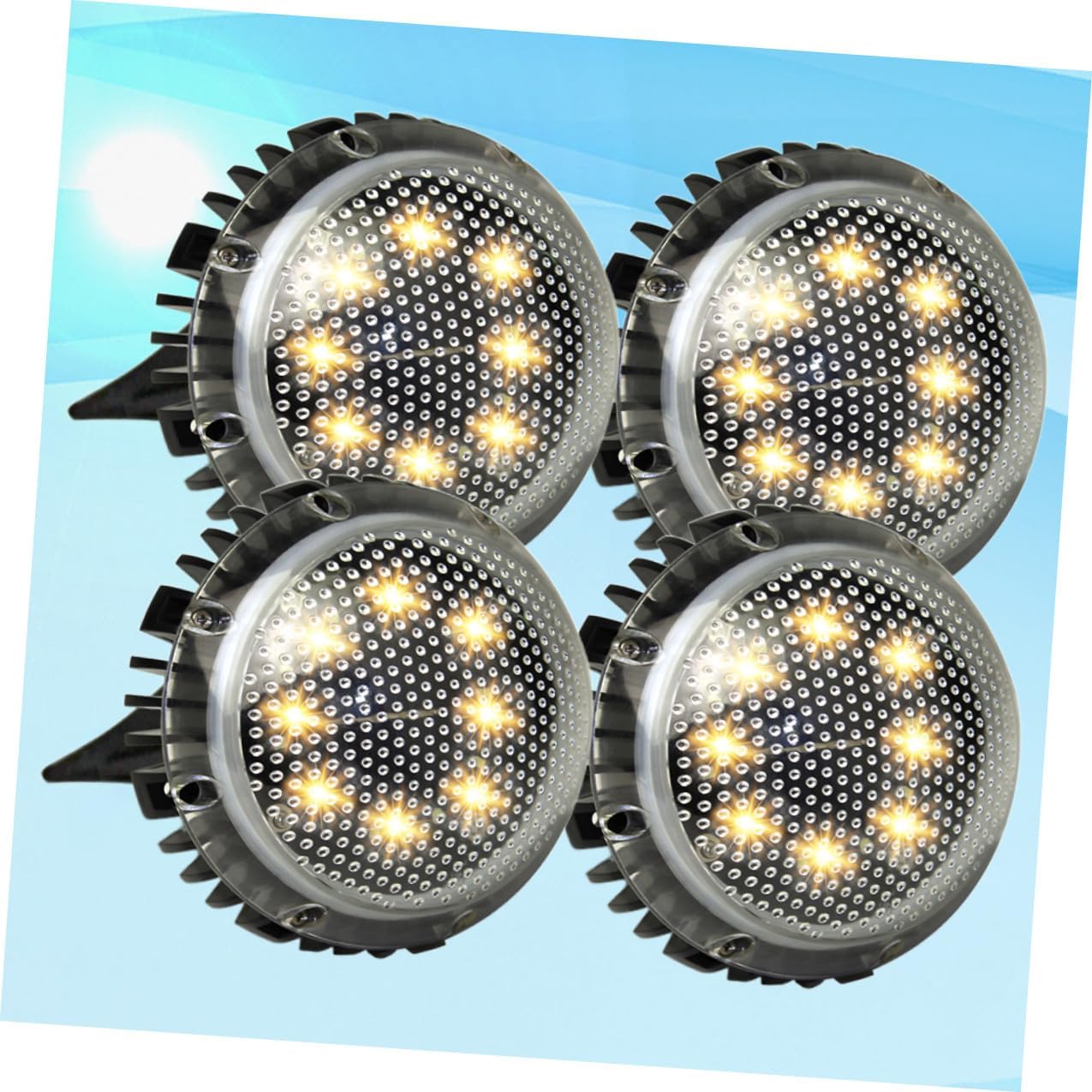 4pcs LED Solar Ground Lights Warm White Outdoor Lawn Pathway Landscape Disc Lamps Solar-Powered In-ground Lighting for Garden Driveway Patio