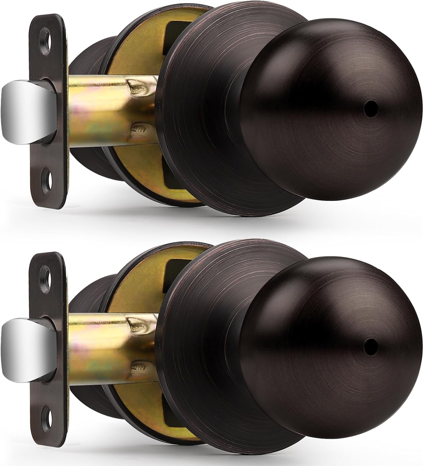 Probrico Privacy Door Knobs Interior 2 Pack, Oil Rubbed Bronze Door Knob with Lock Inside, Keyless Flat Ball Knob for Bedroom & Bathroom Classic Round Door Knob