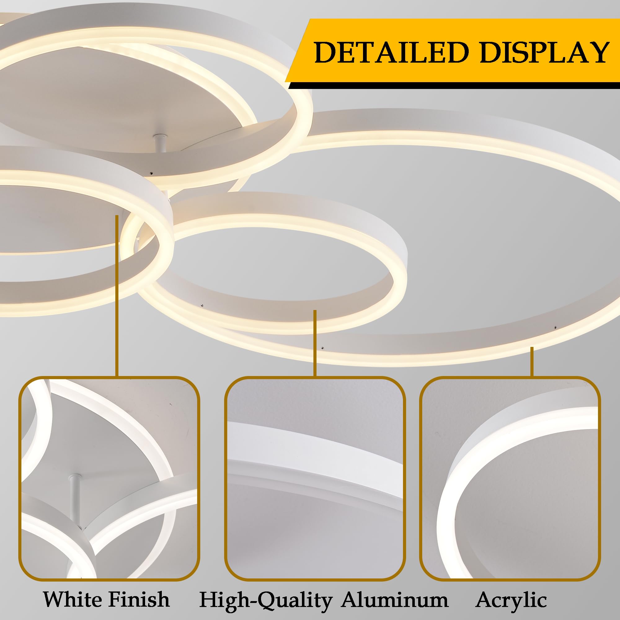 Dimbare LED-plafondlamp moderne woonkamerlamp ring design plafondlamp met afstandsbediening metaal acryl plafondlamp verlichting slaapkamer keuken eetkamer badkamer plafondspot, bruin, 6 bochten