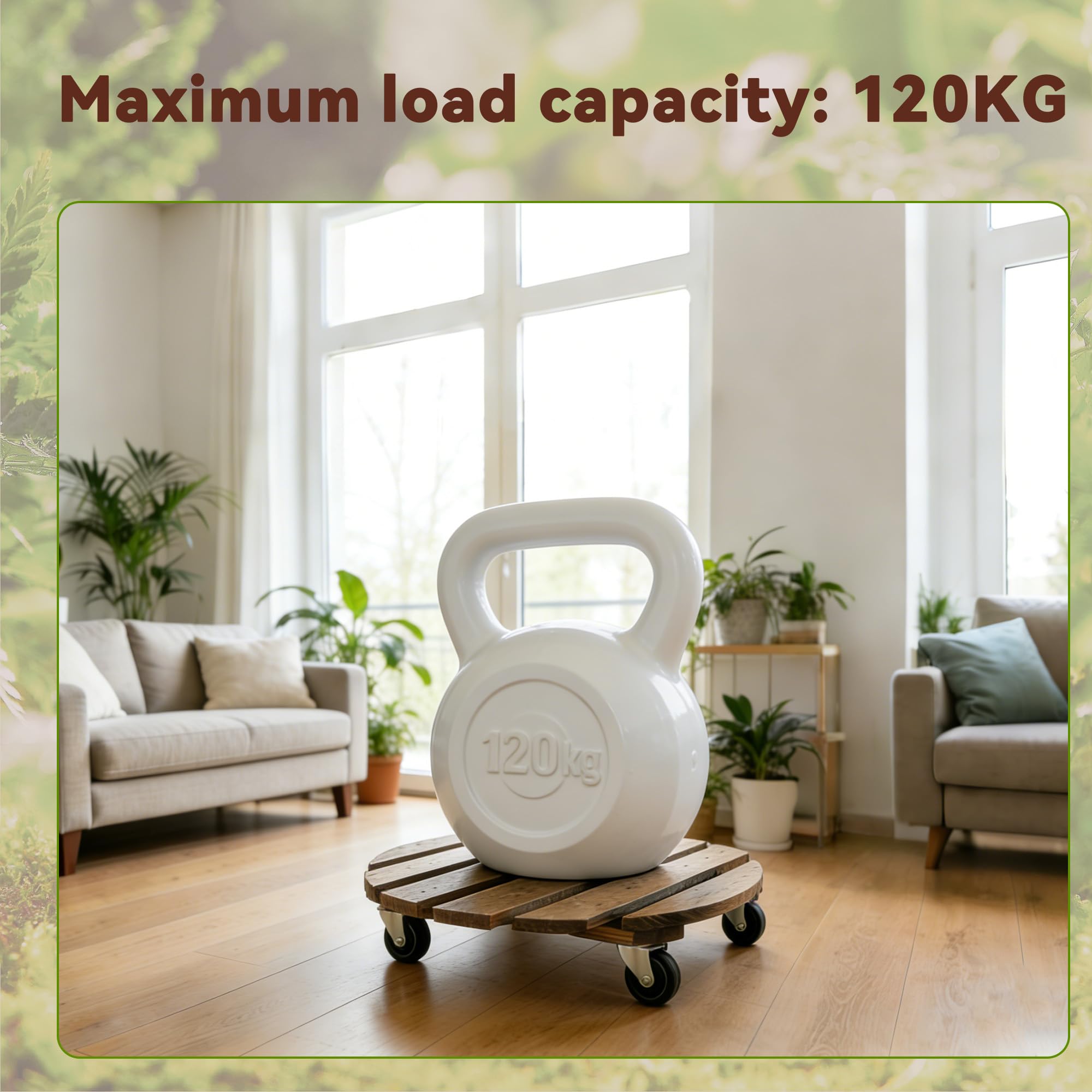 Bois Porte Plante à Roulettes Rondes Chariot Ø 30cm Capacité Charge 120 kg Roues 4 Blocages