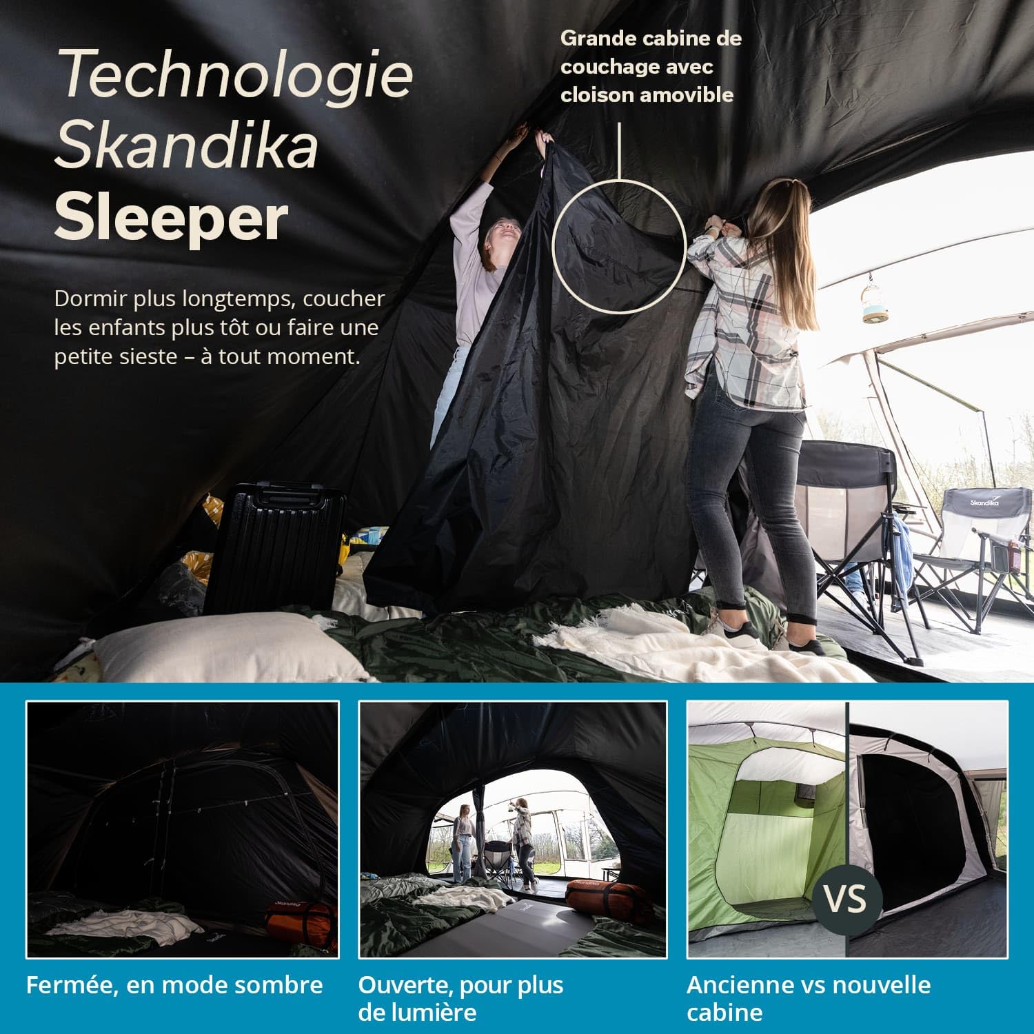 Skandika Tente Tunnel Nordland pour 6 Personnes | Tapis de Sol Cousu, Colonne d'eau 5000 mm, Hauteur 2 m, moustiquaires, Cabine de Couchage Divisible | Tente de Camping, Tente familiale