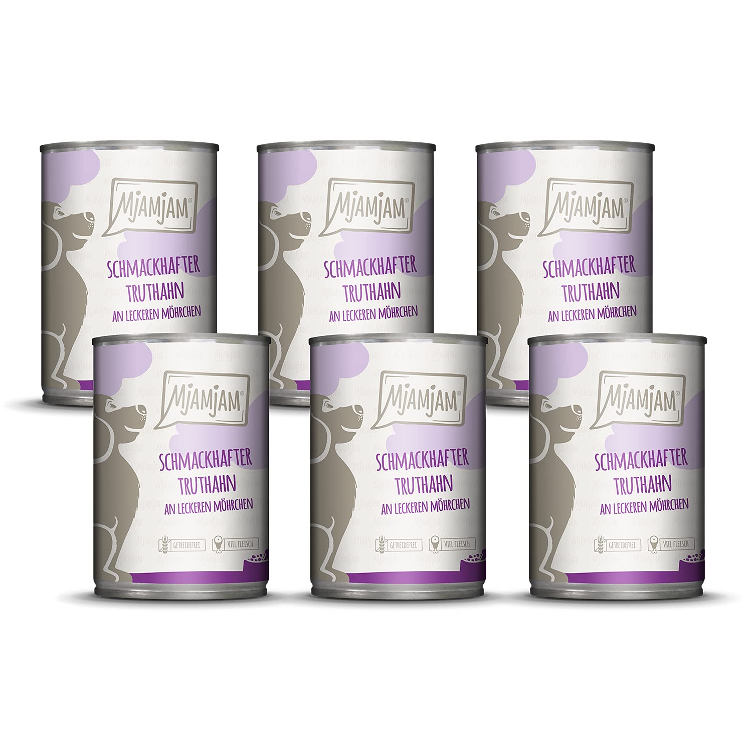 MjAMjAM - comida húmeda premium para perros - sabroso pavo con deliciosas zanahorias, pack de 6 (6 x 400 g), sin cereales con extra de carne