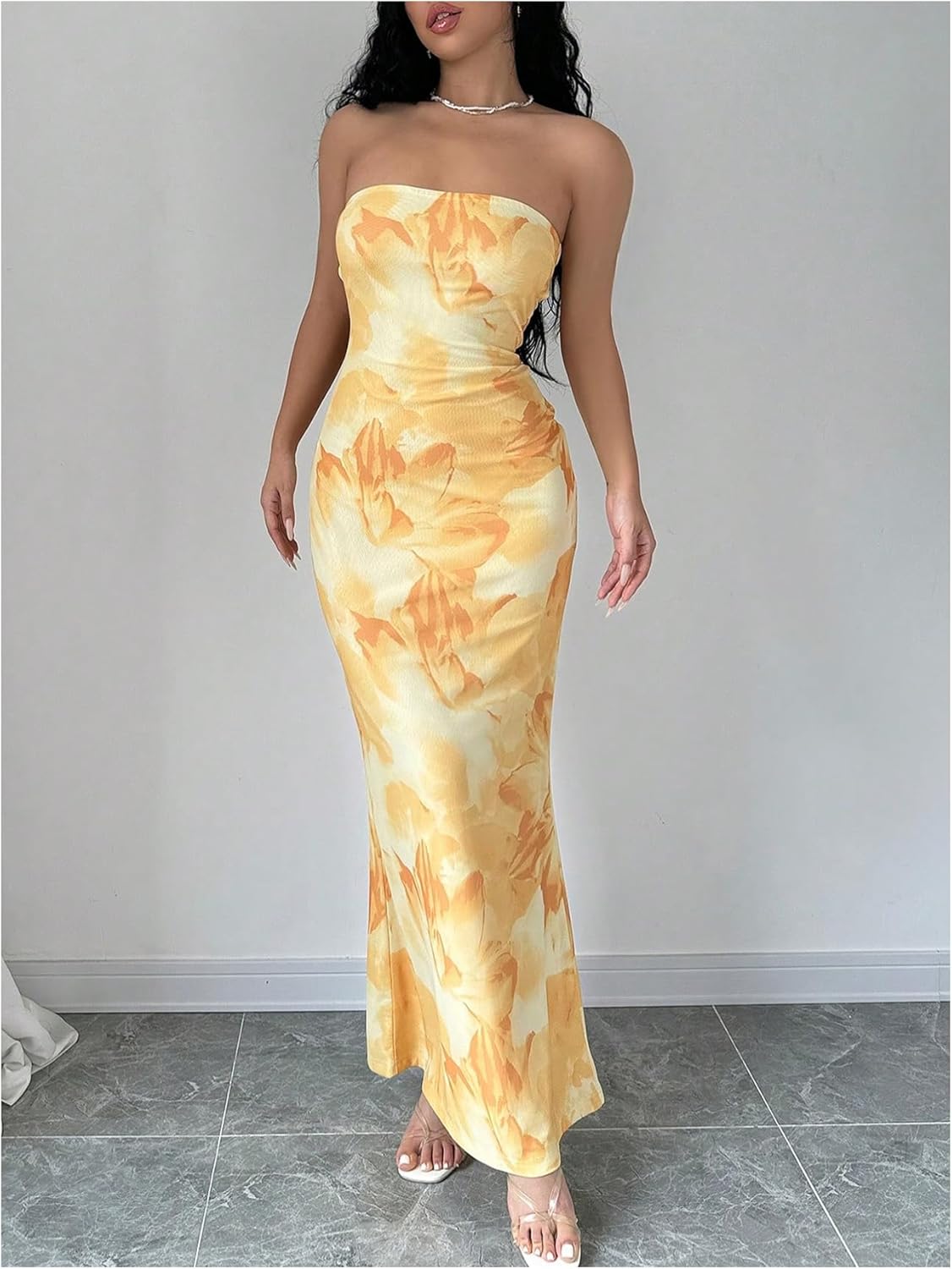 GORGLITTER Women's Floral Print Strapless Dress Sleeveless Backless Maxi Bodycon Dresses - Image 6