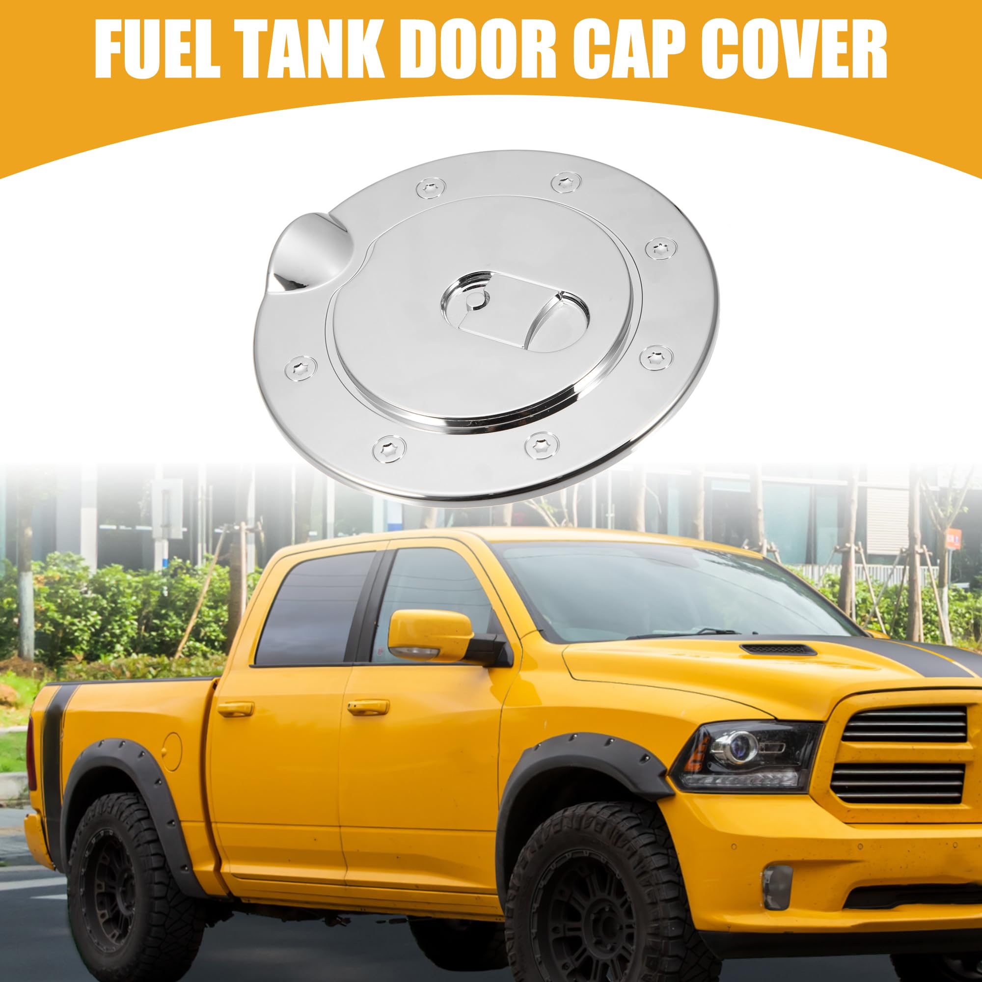 Partuto Chrome Plated Fuel Tank Door Cap Cover - Car Decoration Gas Tank Door Trim - for Dodge for Ram 1500 2002-2008 Plastic Silver Tone - 1 Pc