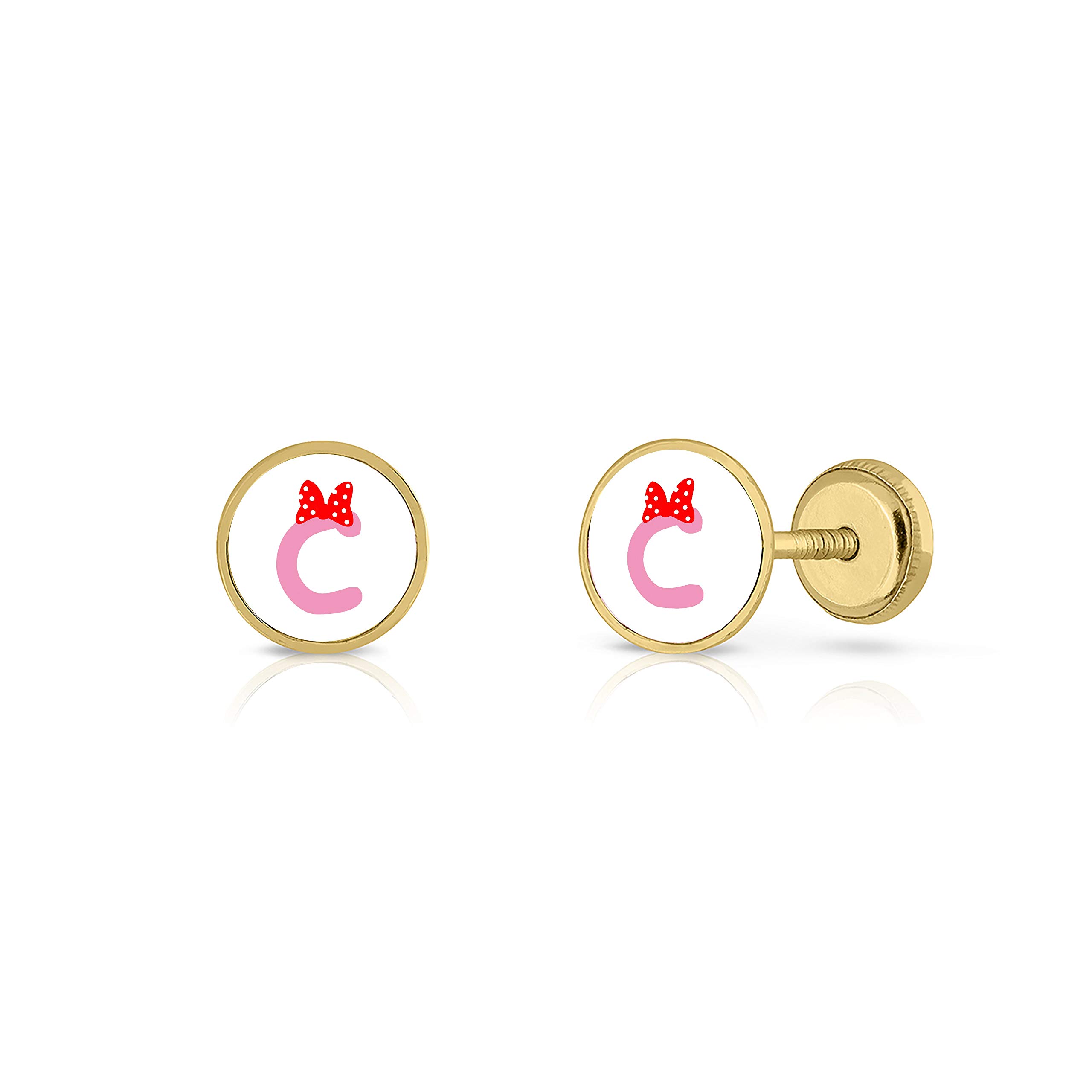 Pendientes Oro de Ley Certificado/Niña/Mujer. Diseño Letra Inicial. Cierre de seguridad a rosca. Medida 7 mm. (4-4955-7-C)