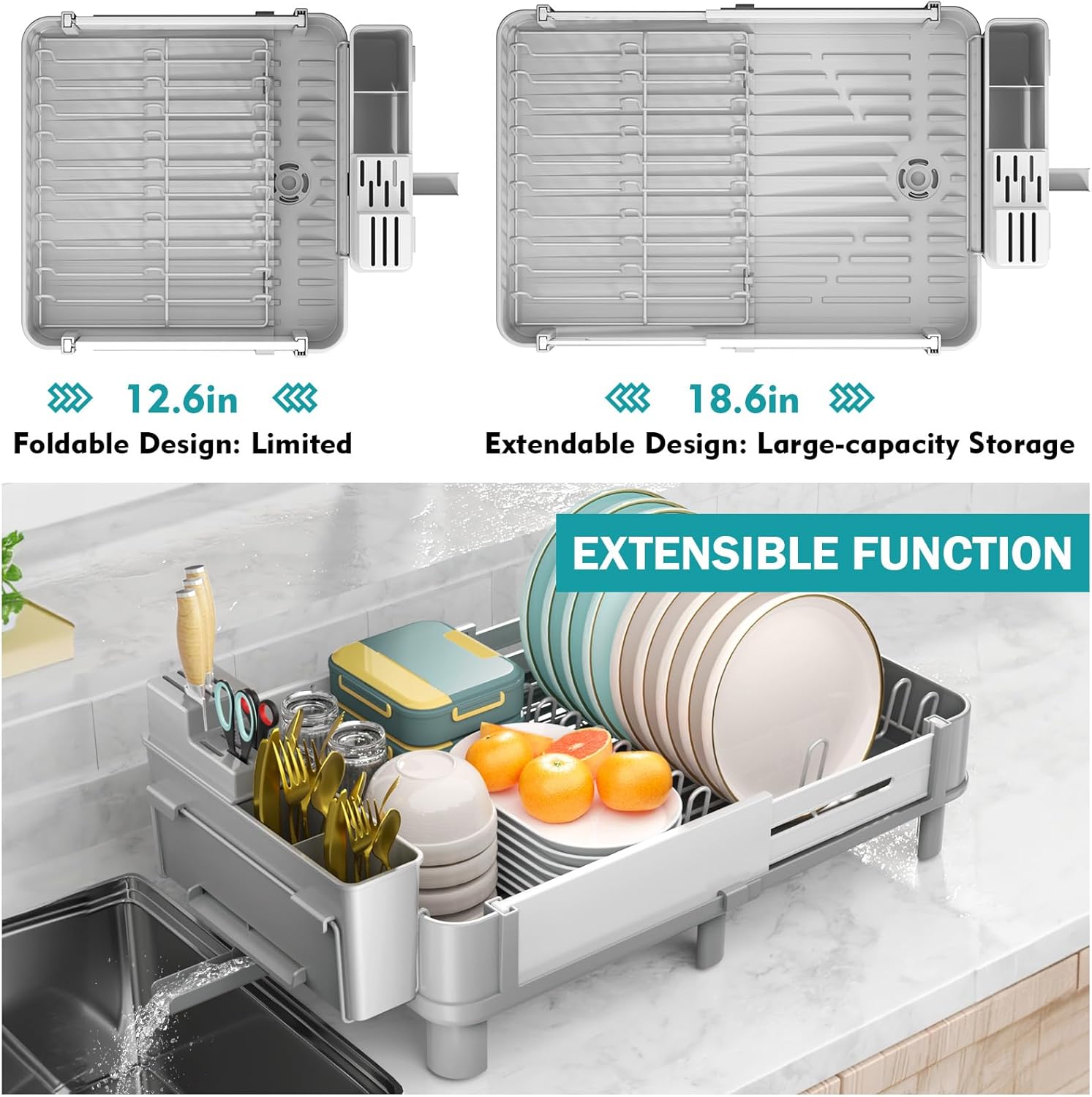 KitchenAid Escurridor De Platos De Gran Capacidad Resistente A La Corrosión Con Tabla De Drenaje En