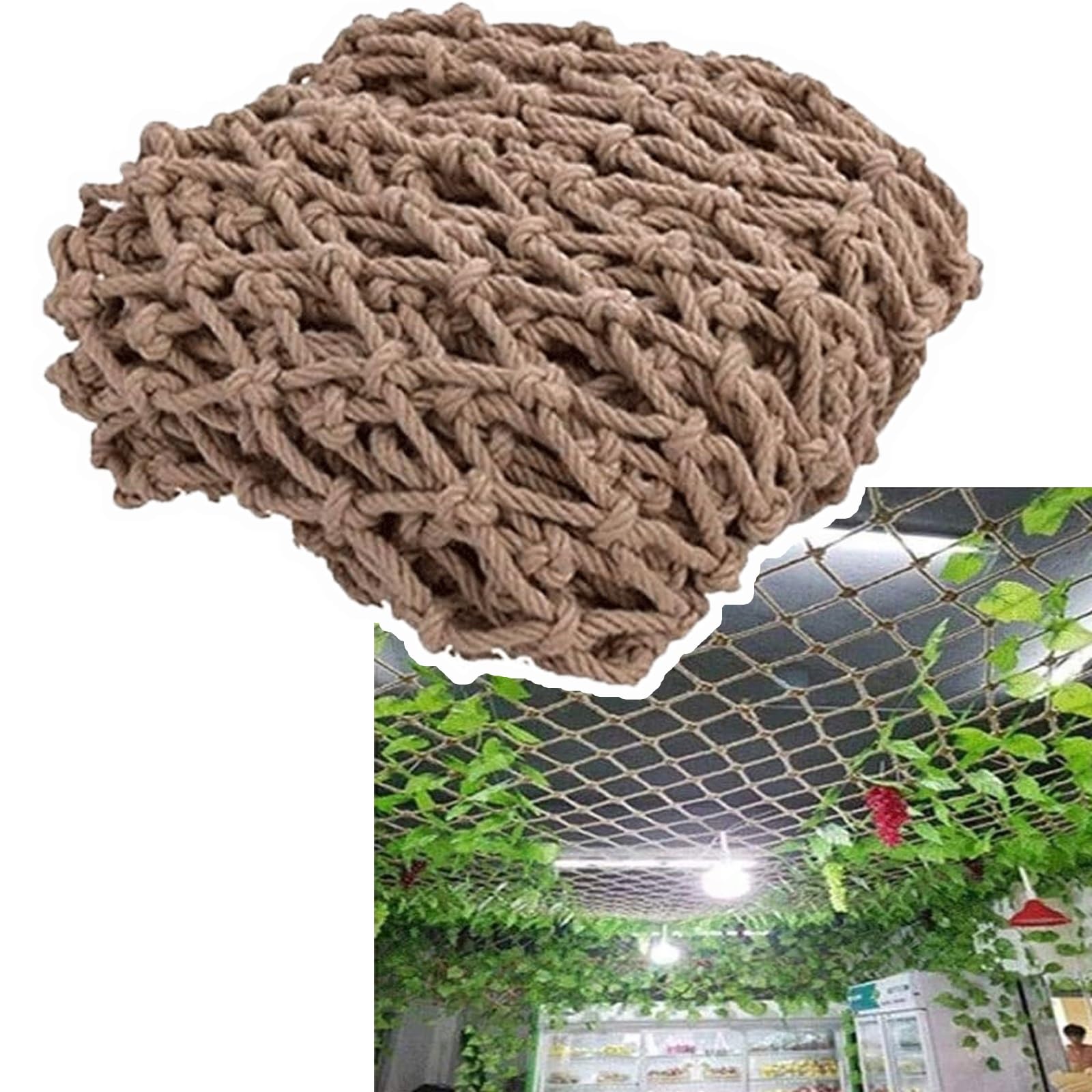 Lwjsocp Brown 13X13ft Heavy Duty Climbing Frame Net, 1Cm Rope Cargo Net For Playground, Tree House, Hammock, Swingset - Outdoor Climbing Equipment For Kids