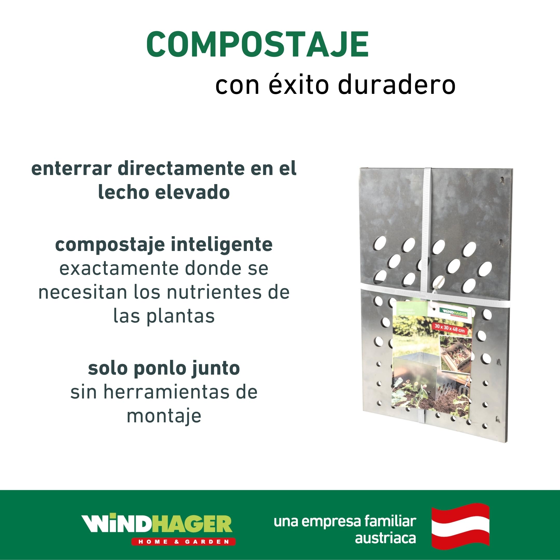 Windhager Compostador para lechos elevados, 30 x 30 x 48 cm, Acero galvanizado en Caliente, lombricompostador, compostador para lechos enterrados, Resistente a la Intemperie y Duradero, Plata