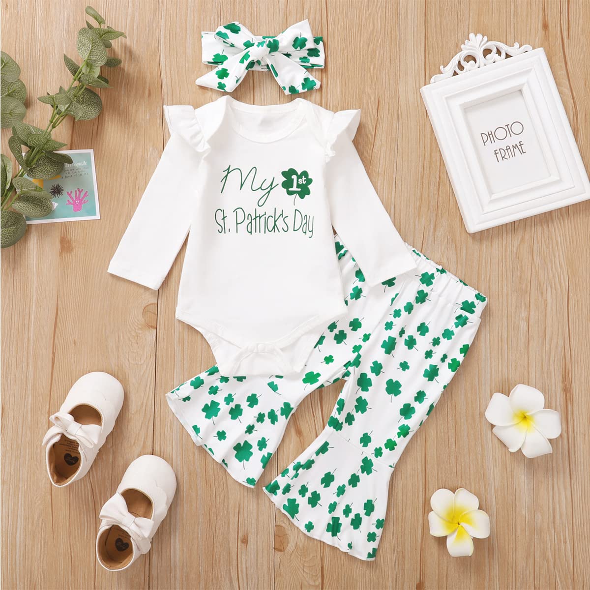 Detigee Baby Girl St. Patricks Day Outfit Saint Patrick Day Flare Pants Outfit (Green-Flare, 12-18 Months)