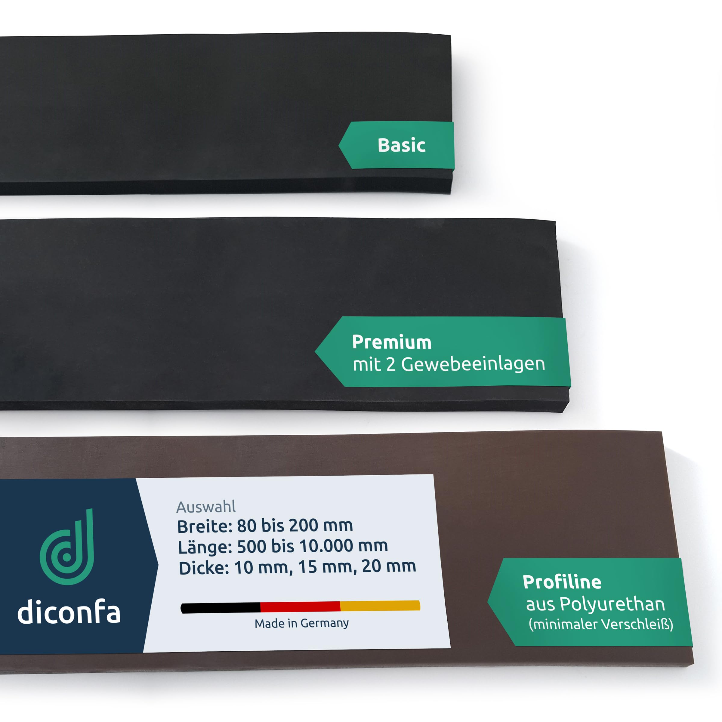 diconfa Premium, 150 x 1500 x 20 mm geweven versterkt, maat en kwaliteit kiezen, slijtvast rubber, sneeuwschuiver, sneeuwschild, sneeuwploeg