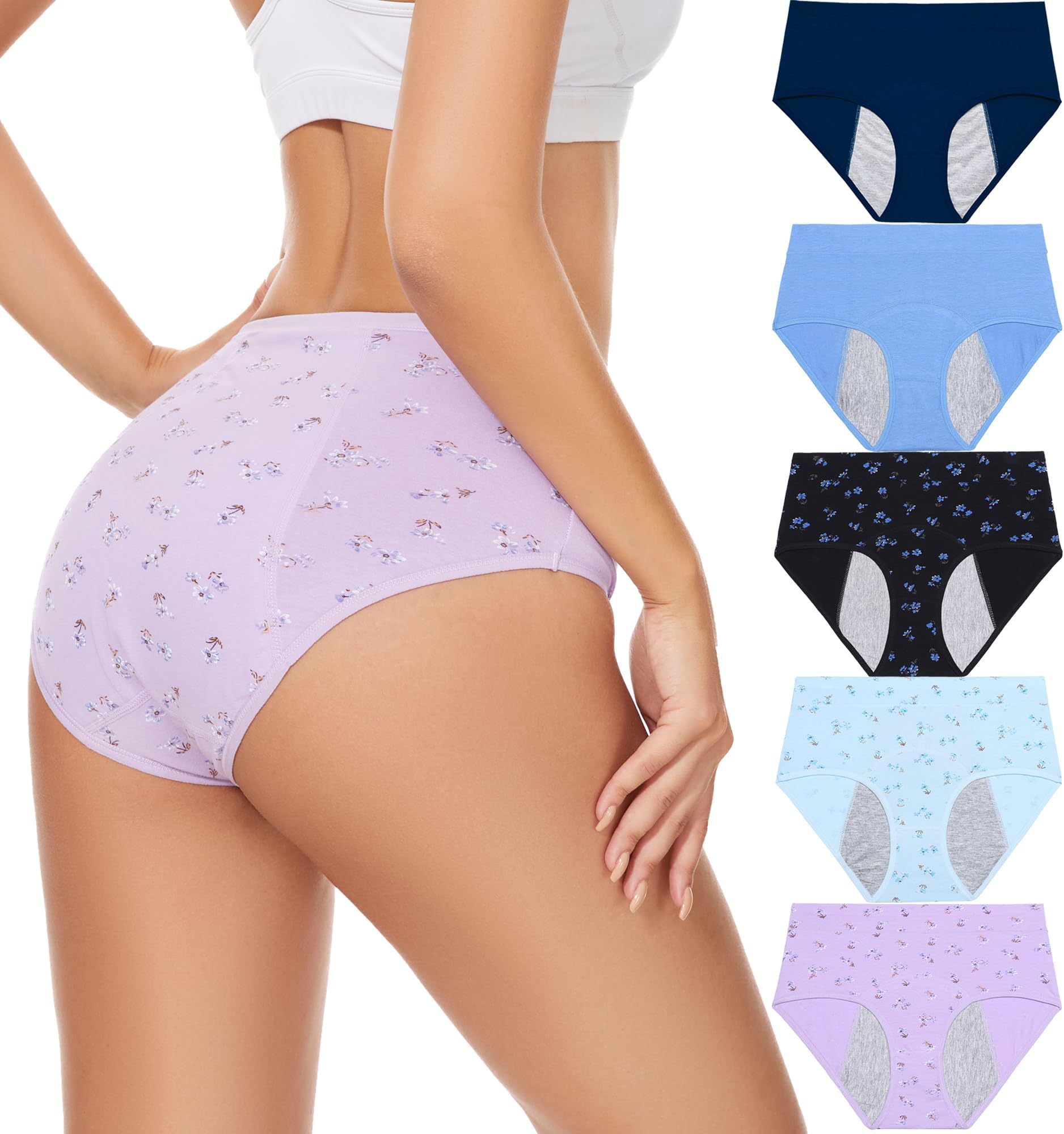 Period Underwear for Women Leak Proof Cotton Overnight Menstrual Panties Briefs (Multipack)