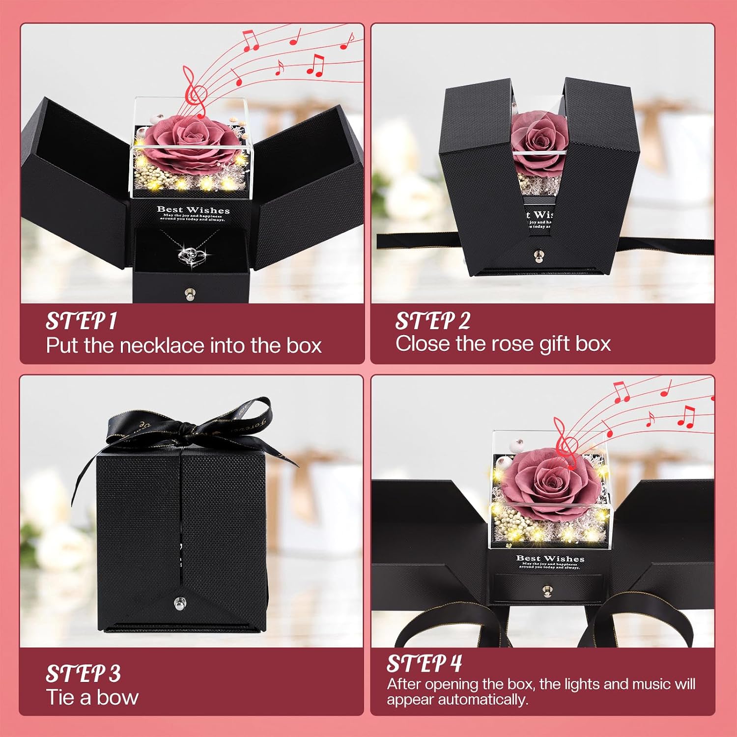Pasuvsigt Preserved Rose Gift Set 100 Languages I Love You Necklace for Her image 5