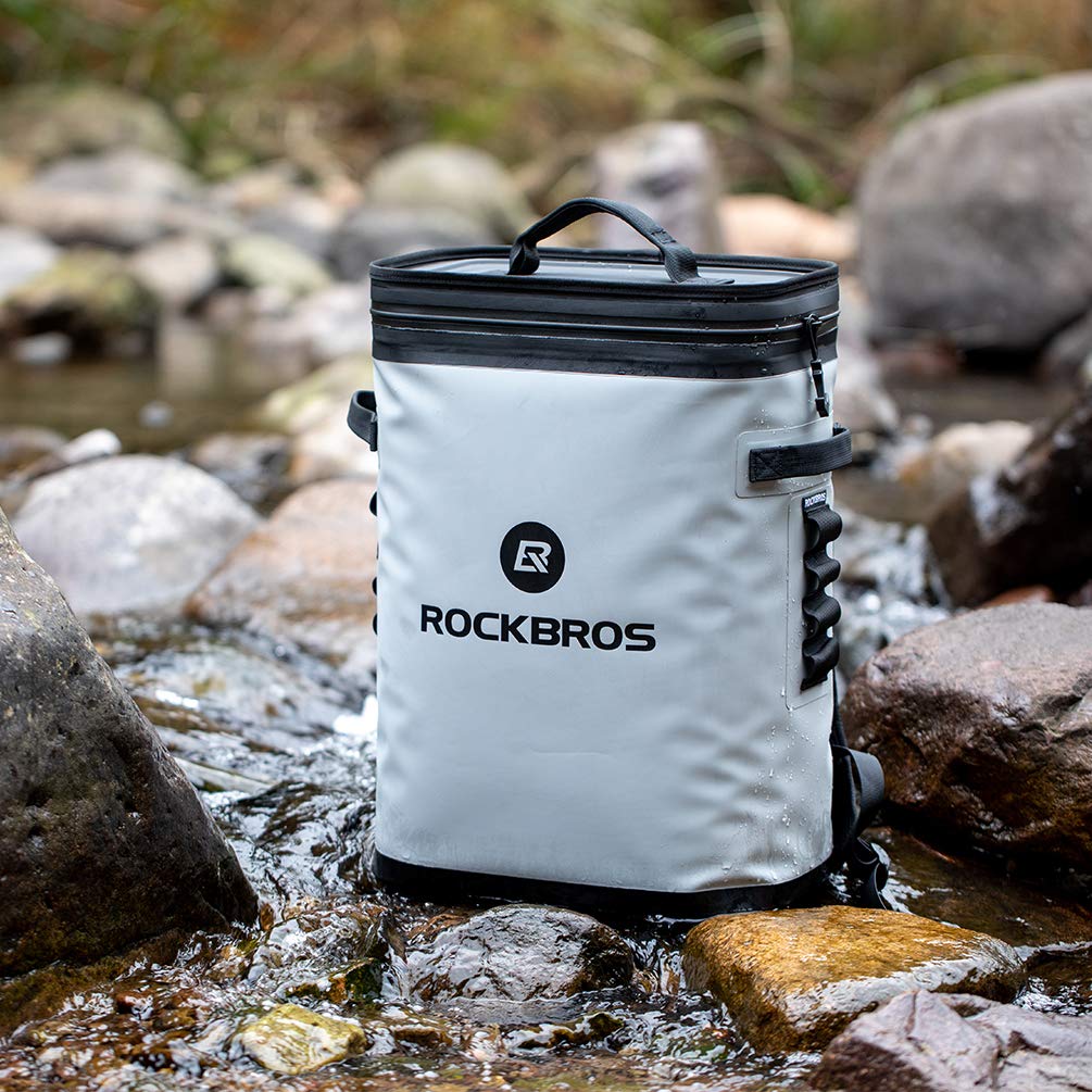 ROCKBROS Bolsa Nevera 20/22L Enfriamiento 48H Portátil Impermeable Flexible para Camping Picnic Playa Barbacoa Pescar Viaje en Coche Gris/Verde