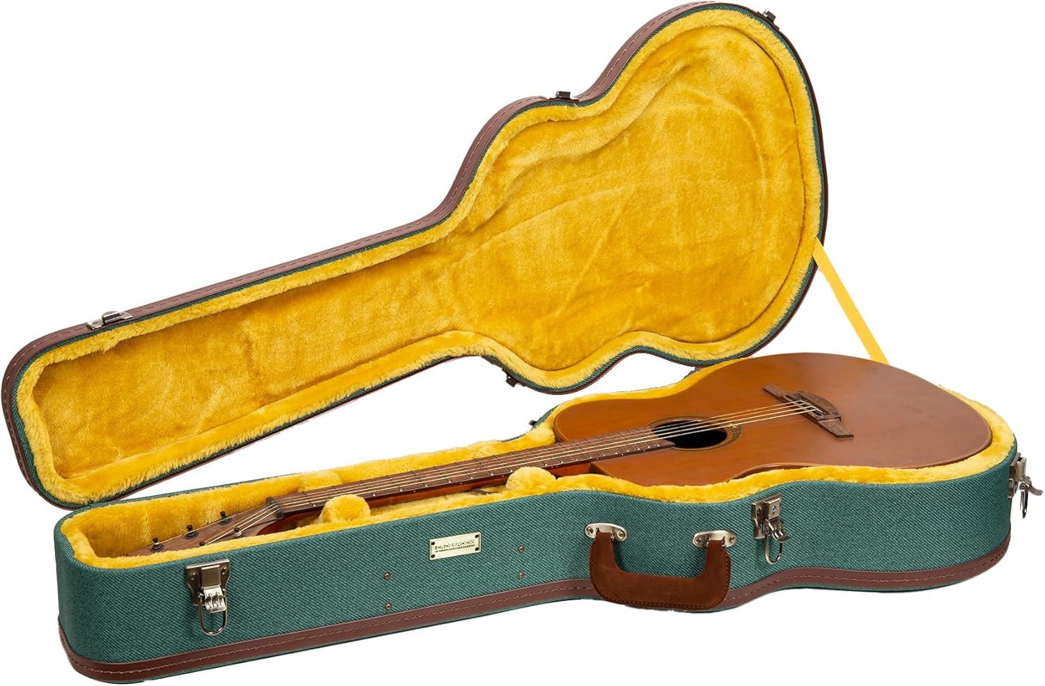 Crossrock Master Series- Wooden OM/Martin 000-14 Fret Acoustic Guitar Case- Security Lock, Genuine Leather Handle, Reinforced Hardware, Metal Feet, Storage Space- Malachite Blue Tweed (CRW720OMMB) OM Malachite Blue