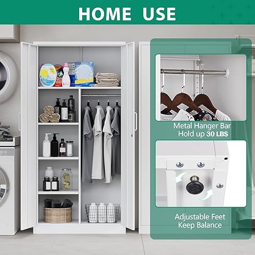 Miniatura 3 de Letaya Gabinete de casillero de metal, armarios de almacenamiento de acero con puerta con cerradura, guardarropa independiente para ropa de oficina,