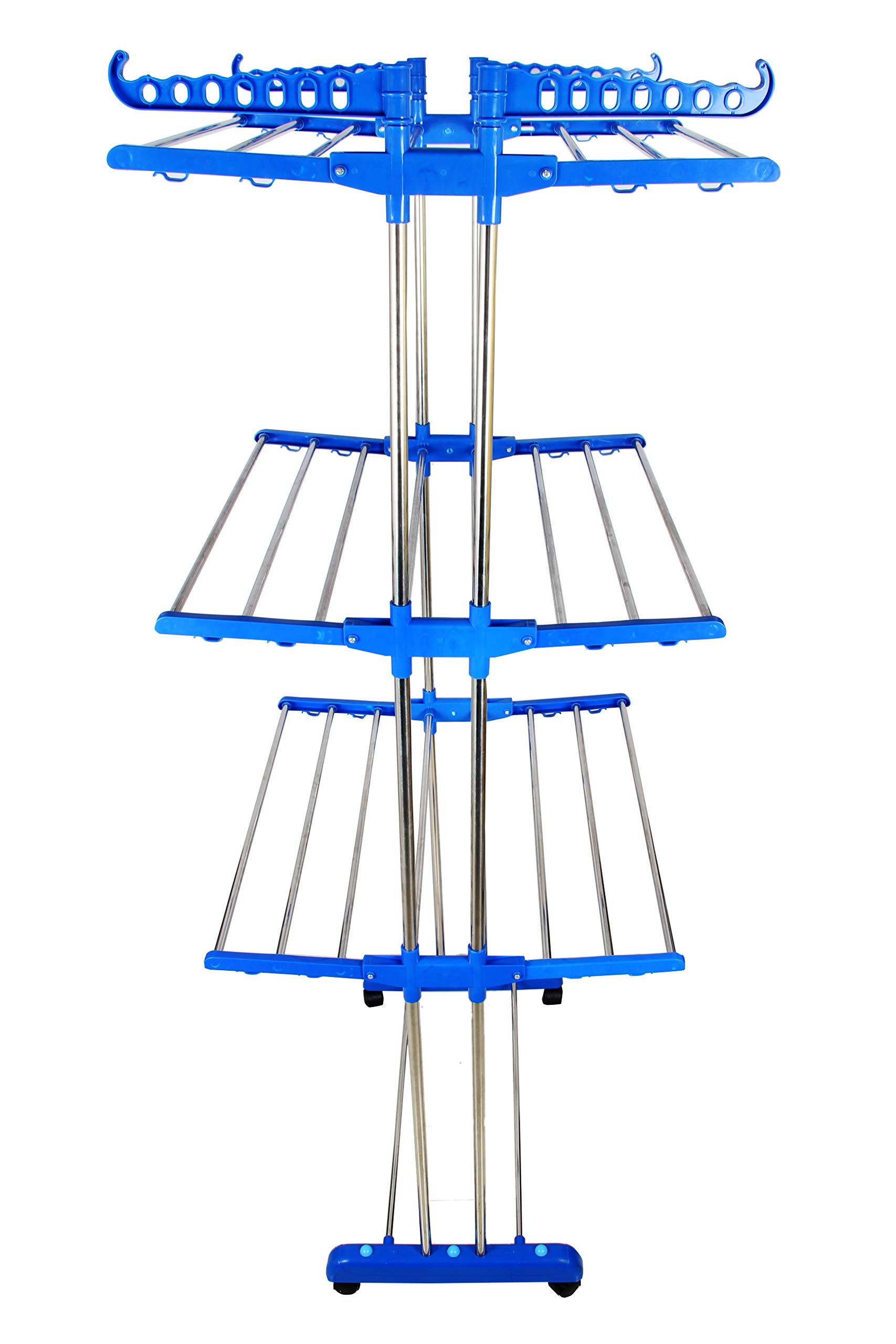 LAKSHAY Double Pipes Supports Drying Stand with Wheels (Blue) Stainless Steel Floor Cloth Dryer Stand (Blue) - Made in India