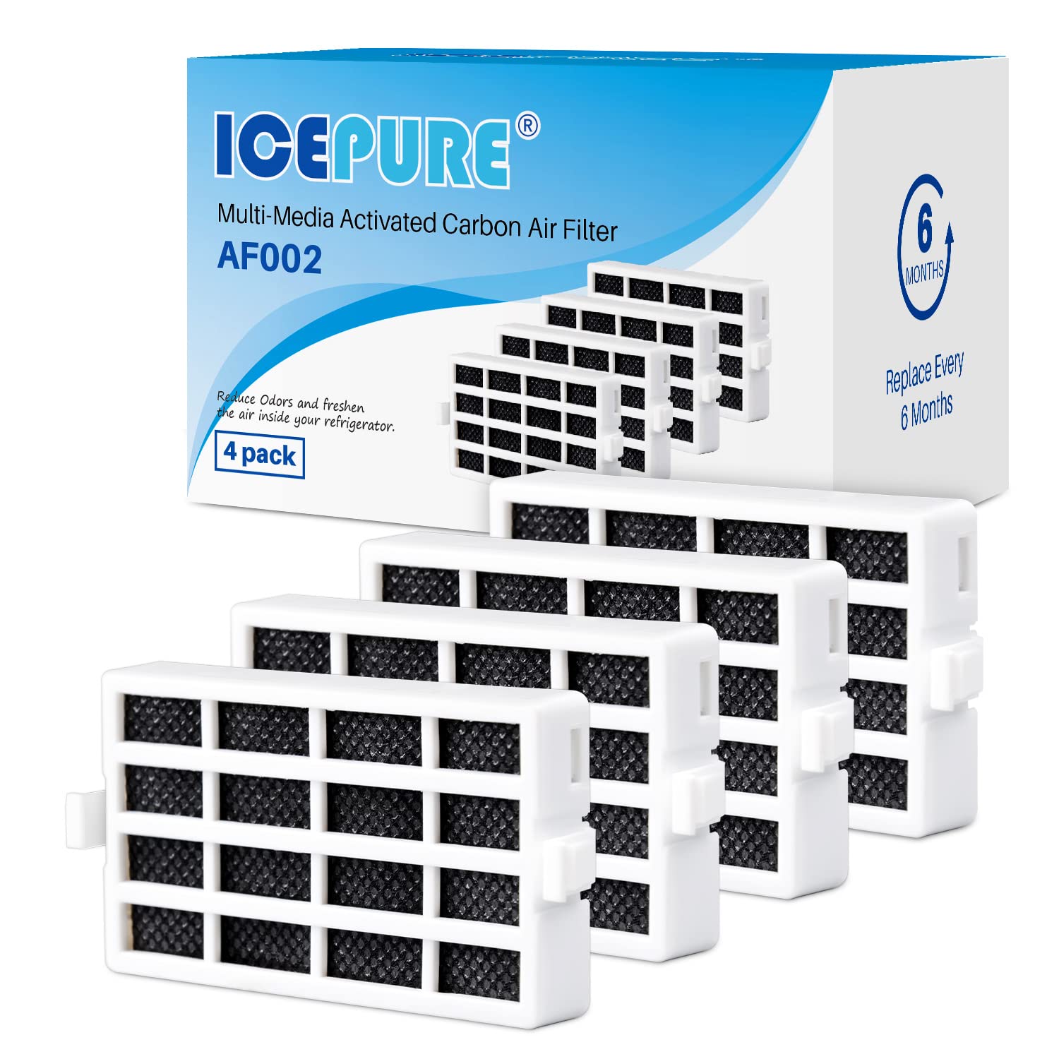 ICEPURE W10311524 Upgraded Refrigerator Air Filter Replacement for Whirlpool AIR1, W10311524, 2319308, W10335147, 1876318, FreshFlow Air Filter, AP4538127, AH2580853, EA2580853, PS2580853, PACK of 4