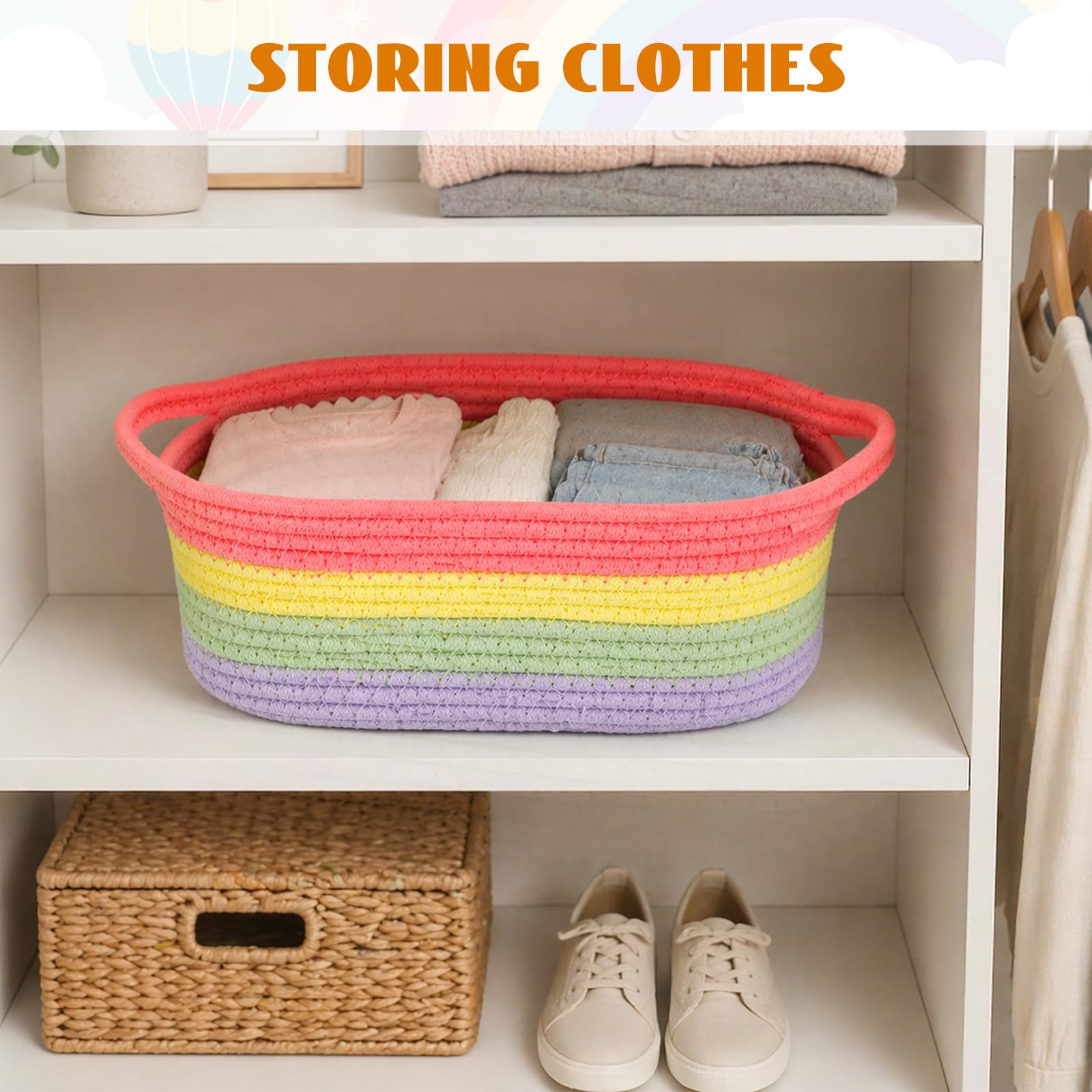 Cesti Intrecciati per Conservazione, Contenitori Arcobaleno Colorati, Scatole Pratiche per Organizzazione, Ideali per Stanze dei Giochi, Camere dei Bambini E Dec