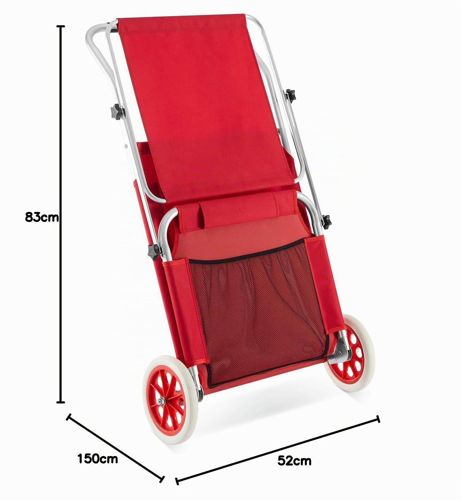 Casaria Chaise Longue de Plage Crête Rouge transat Pliable Chariot de Transport avec Pare Soleil réglable Camping Voyage
