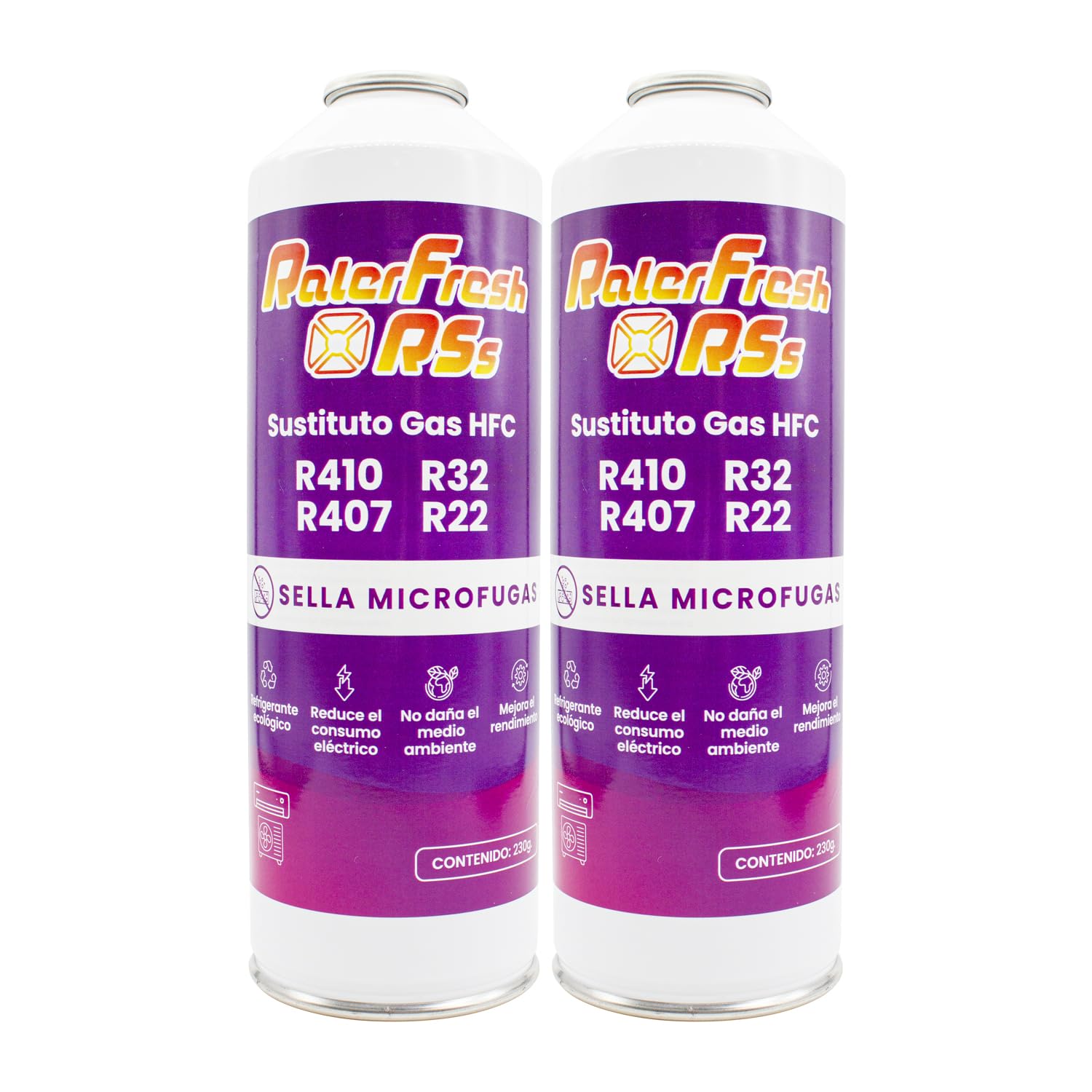 Ralerfresh RS - R410, R32, R407, R22, R22, ricarica di gas refrigerante organico per aria condizionata Split Ecologico efficiente ricarica rapida (2 bottiglie RSs)