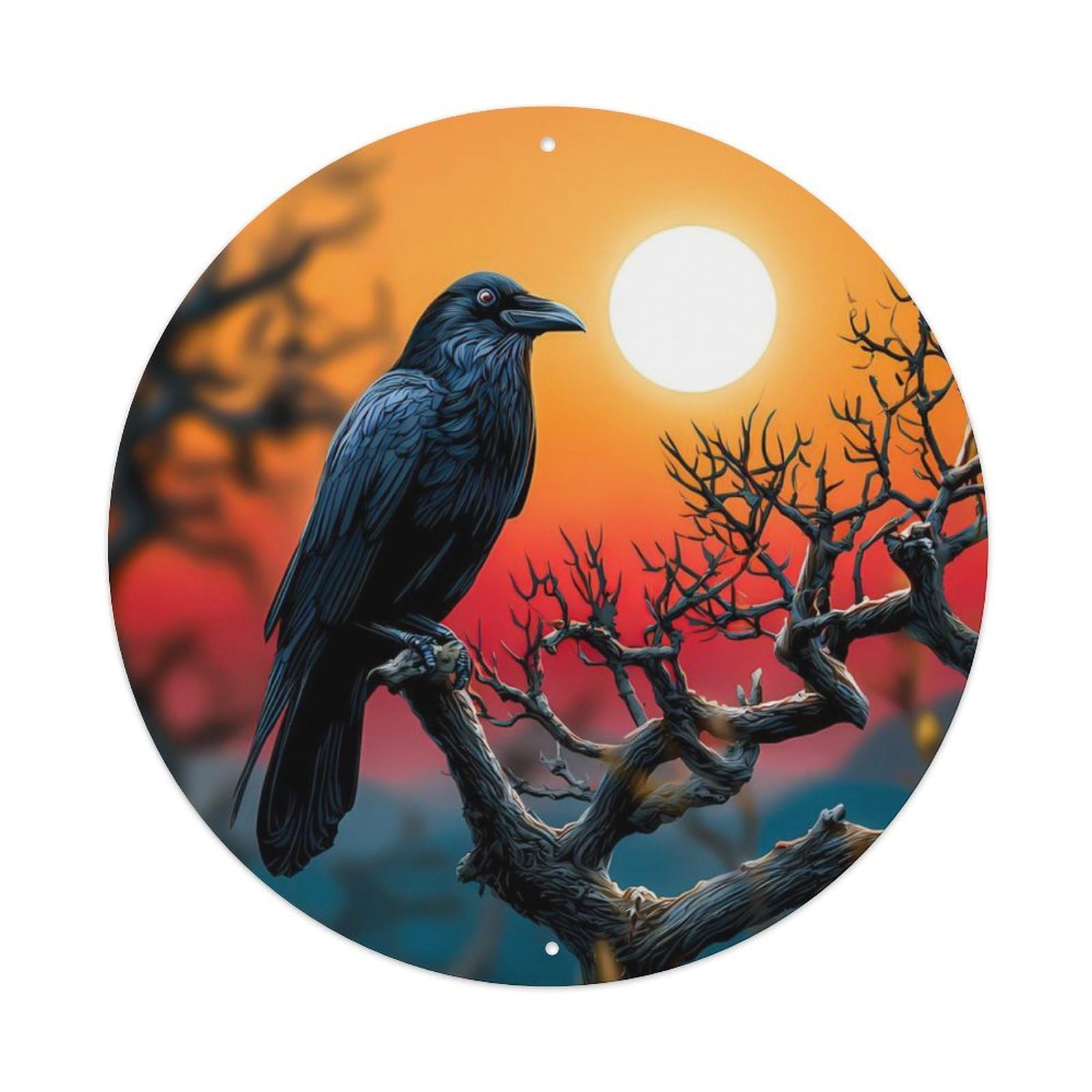 Animal Raven Spooky Gothic Scenic Sunset Vintage Metal Tin Sign Plaque Wall Decor for Cafe, Club Bar, Office, Garden Metal Poster 8x8Inch
