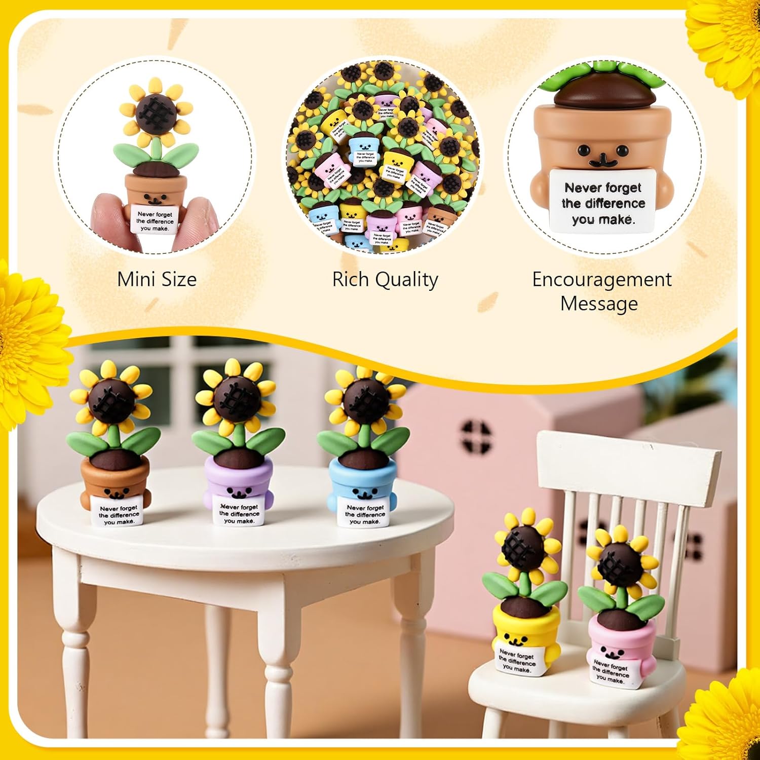 Gejoy 50 Pcs Mini Rubber Sunflower Toys Positive Gifts Colorful Sunflower Figures Decorations and Encouragement Birthday Motivational Gifts for Colleague Staff Teacher