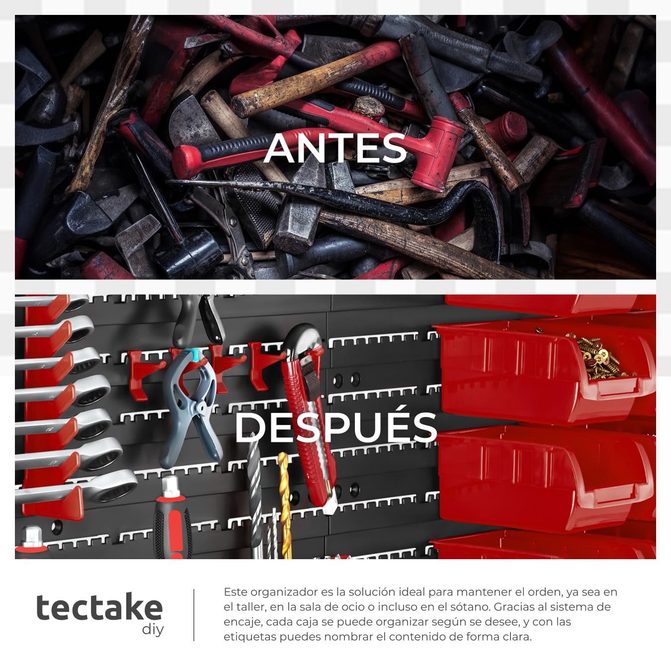 tectake® Organizador de Herramientas con Panel Herramientas Pared y Organizador de Tornillos para Taller Bricolaje, Estantería con Cajas para Tornillos - 1 Estantería