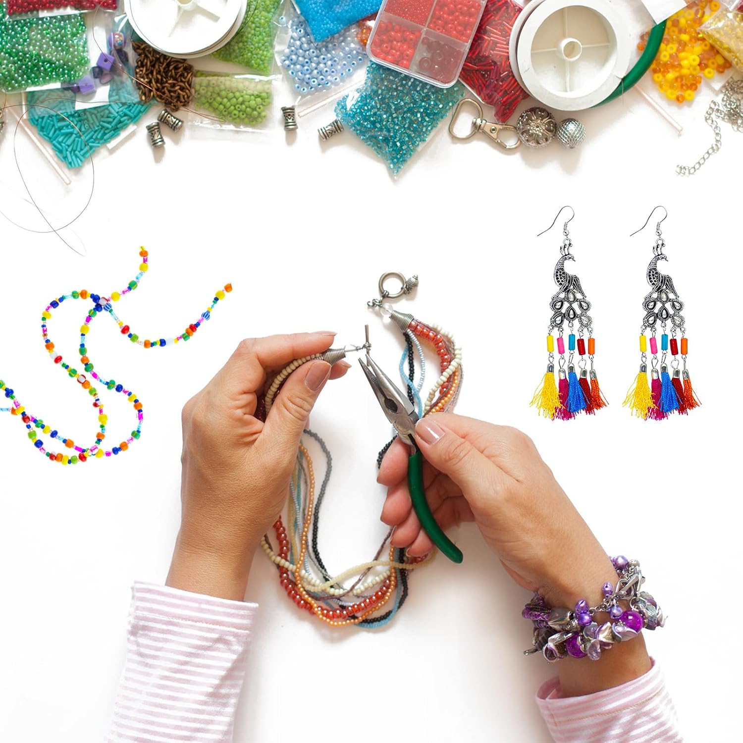 1800-Pack Bugle Beads, 2x4mm Embroidery Craft Glass Bugle Tube Seed Beads for DIY Craft/Bracelet/Necklaces [Light Green] - Image 5