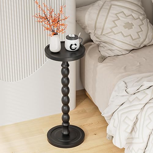 Miniatura 8 de Mesa auxiliar pequeña de madera de caucho, mesas auxiliares redondas de madera maciza para espacios pequeños, mesas de Martini, mesa de bebida con