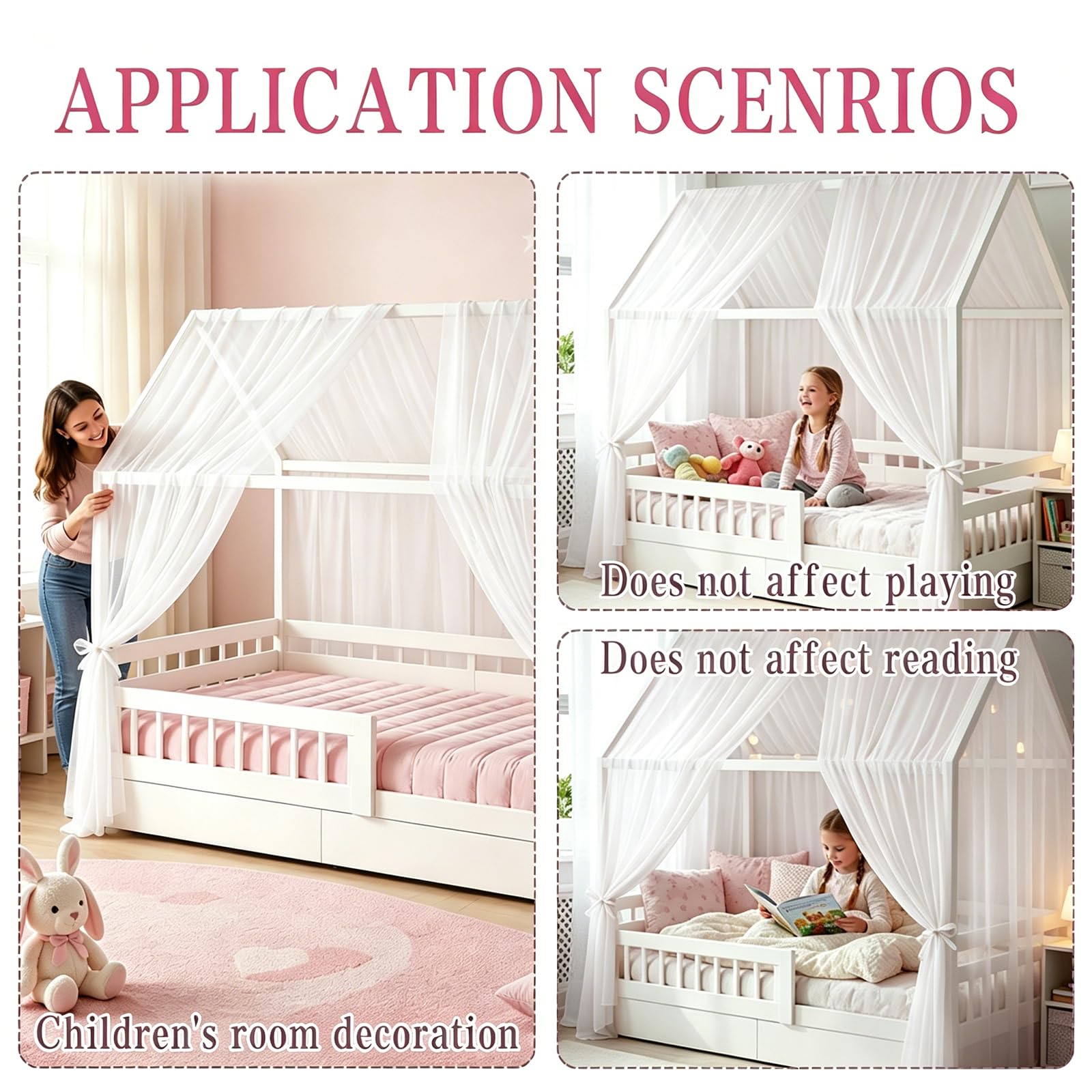 2 Pezzi Letto a Baldacchino per Bambini Tenda Decorativa Cameretta Infantile Universale per Ragazzi e Ragazze Dimensione 150x350cm (Bianco)