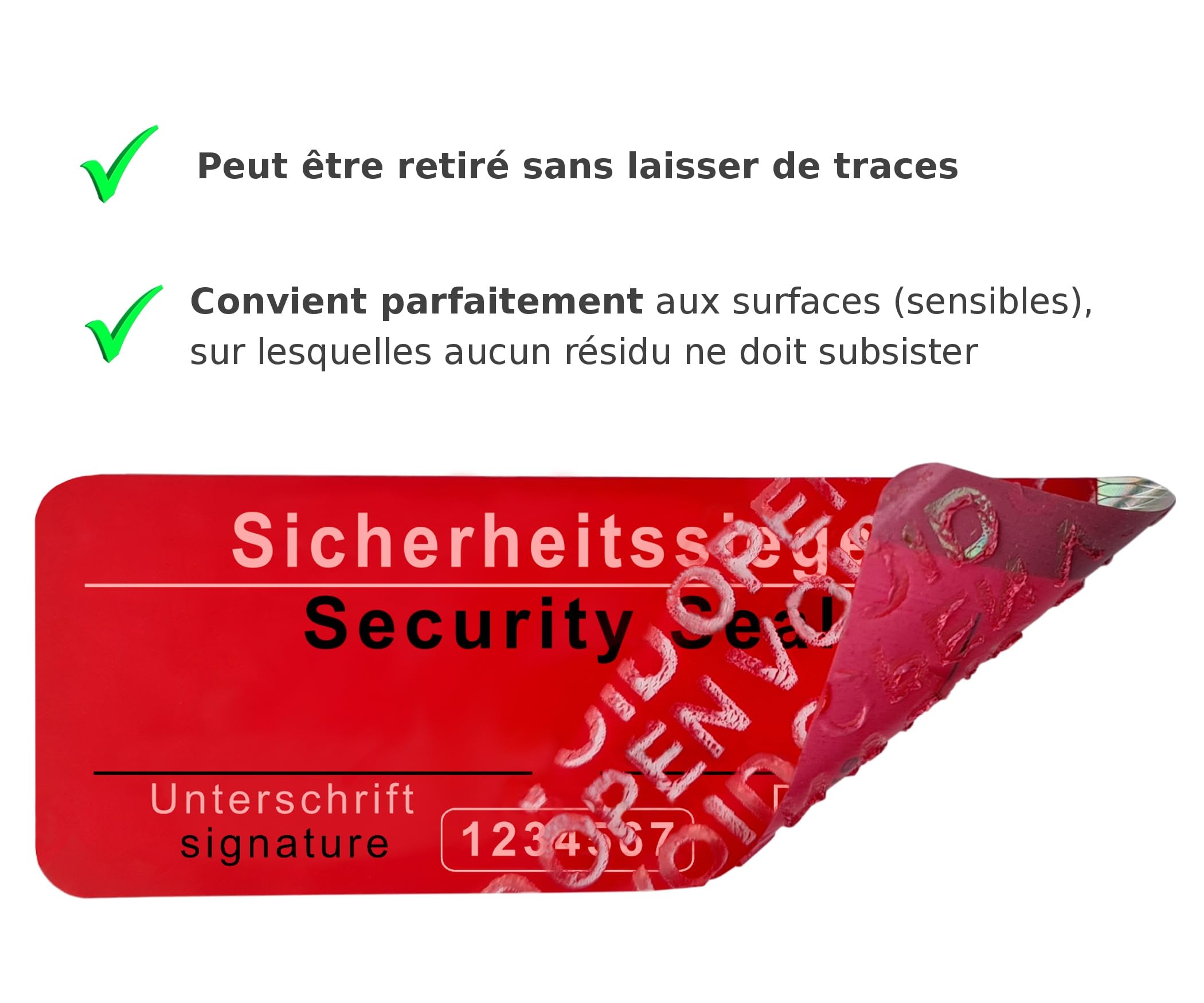 1000 pcs - Étiquette de sécurité avec numéro de série sans résidus 70x25mm