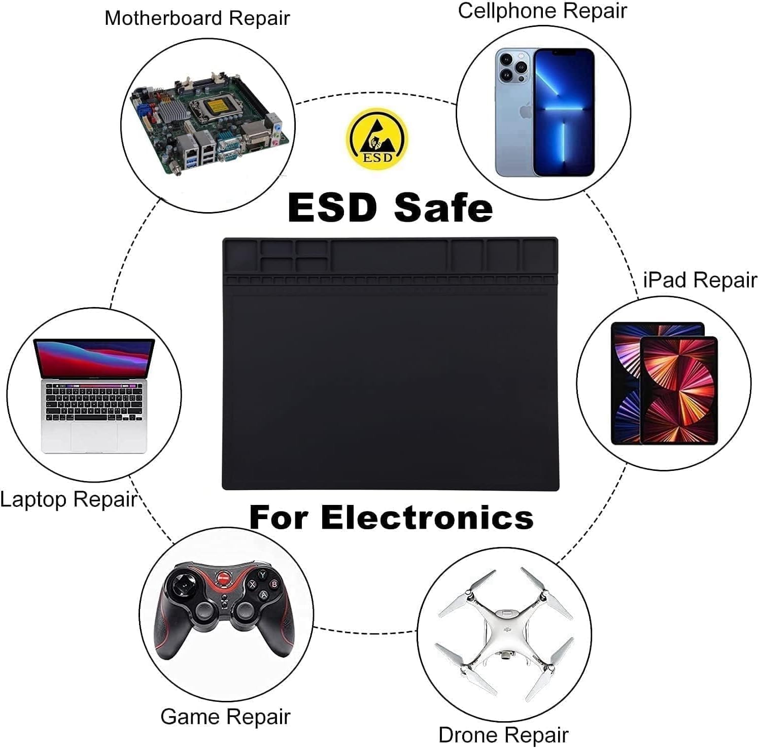 HPFIX Antistatik Matte ESD-sicher für Elektronik, ESD-Lötmatte hitzebeständig mit ESD-Armband und Erdungskabel für Computer-, Laptop-, Mobiltelefon- und iPad-Reparaturen