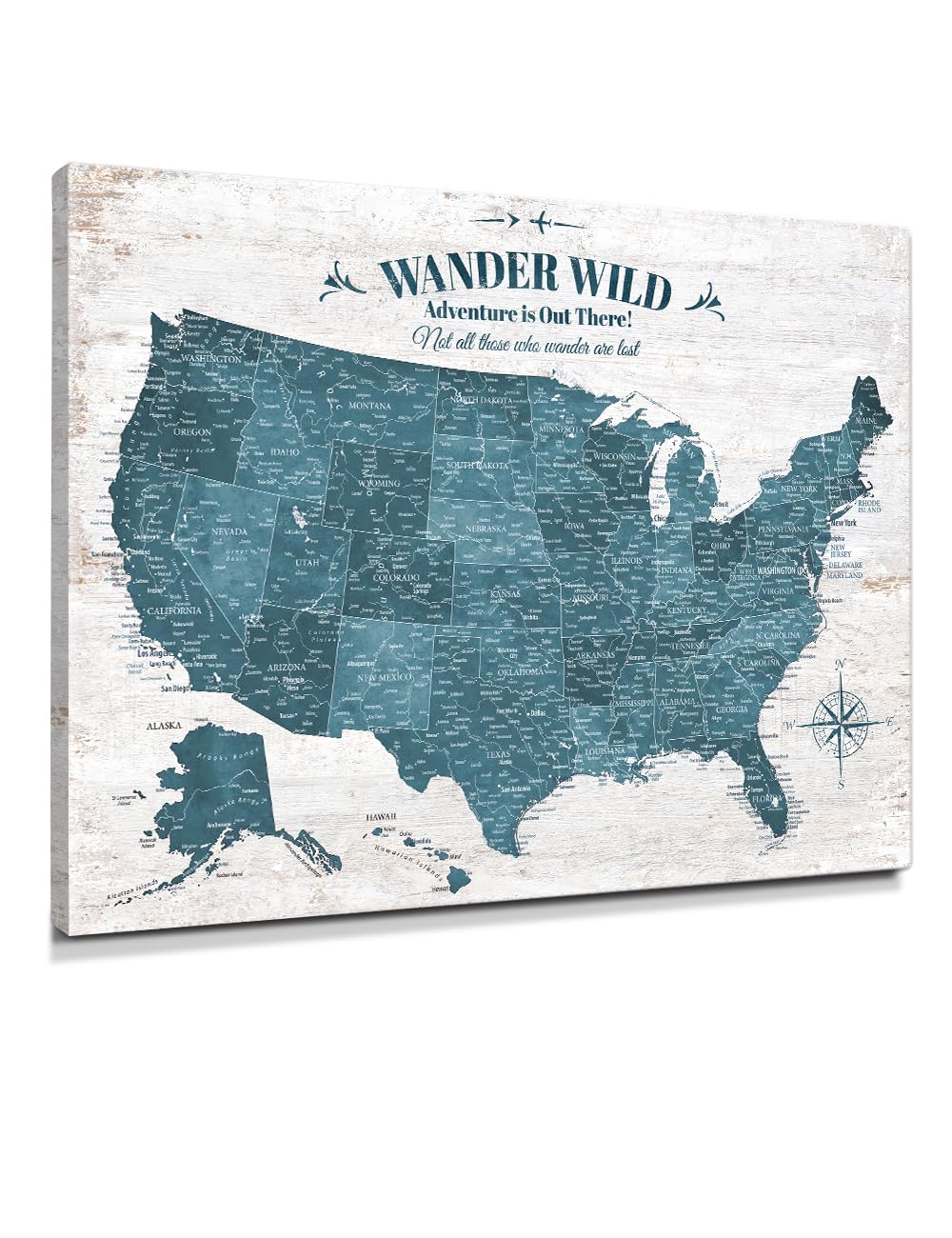 IPIC Vintage Teal USA Maps for Wall, Map of the United States, 40x30 in